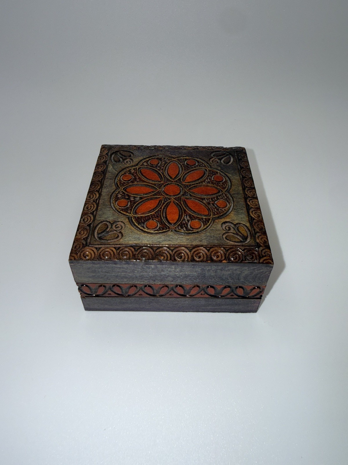 Vintage Hand Carved Wooden Polish Jewelry Trinket Box