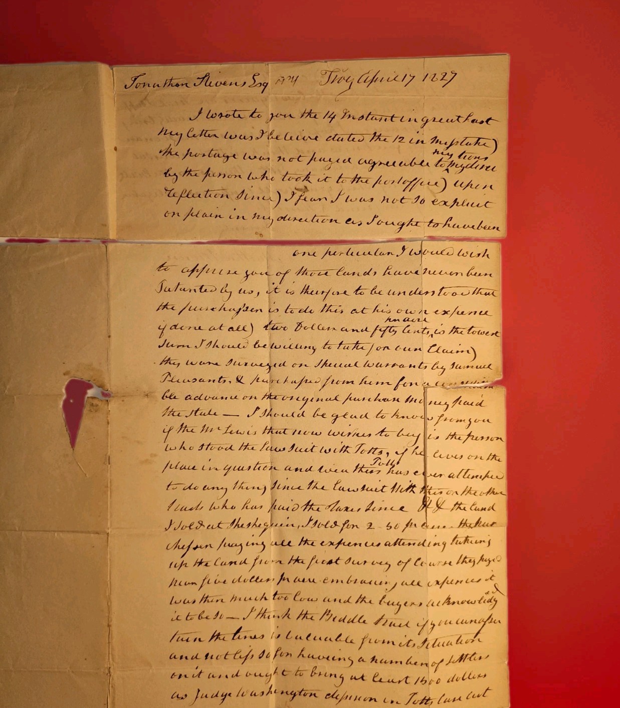 1827 Martha Wilson Uncle Sam Family Bushrod Washington Land Letter Stampless