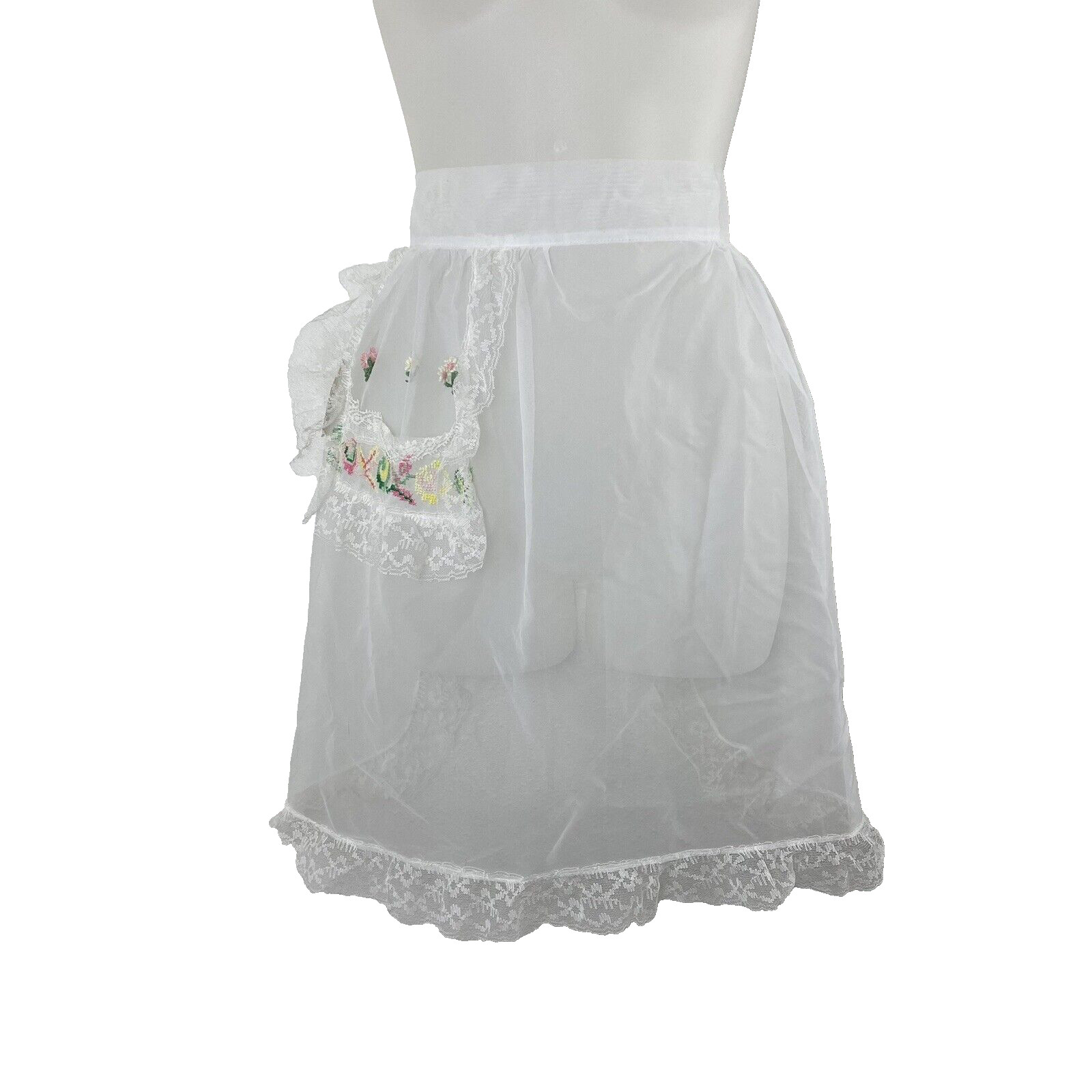Vintage 50s Beco-Helman Miss Helen Sheer Lace Half Apron Mid Century Nylon