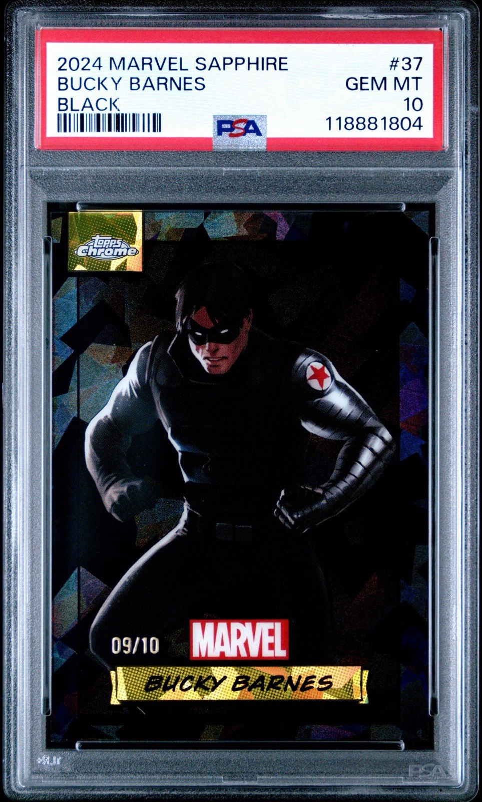 2024 Topps Chrome Marvel Sapphire Bucky Barnes Black Refractor 09/10 PSA 10 Gem