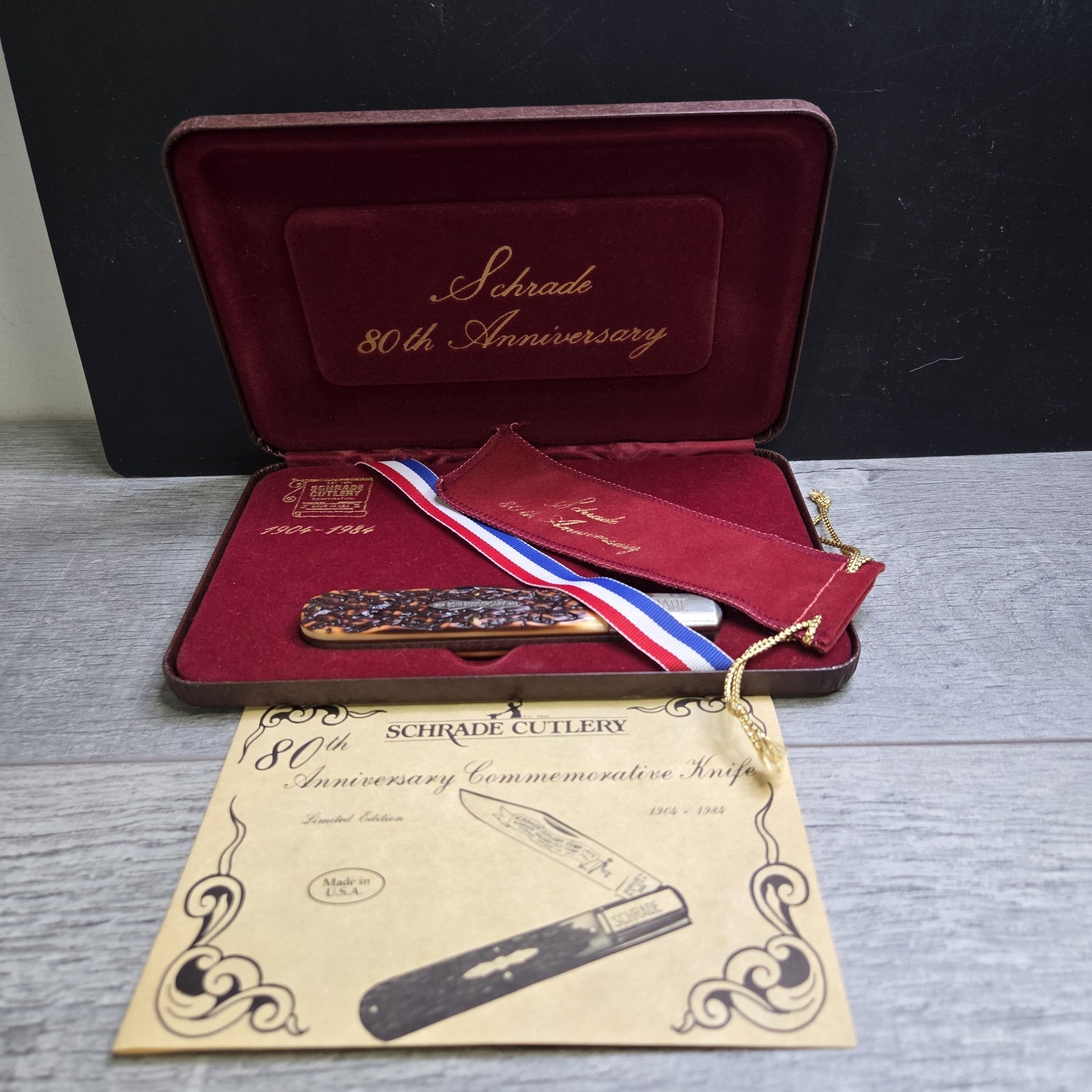 Schrade 280 80th Anniversary Knife 1904–1984 USA Lockback w/ Box & Papers