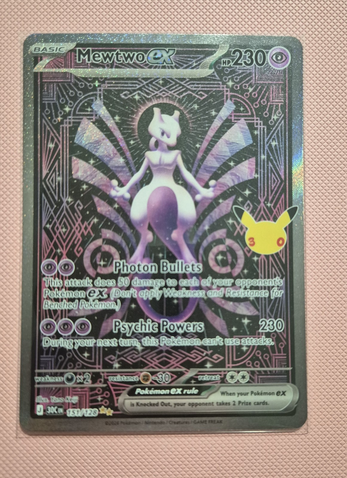 Pokemon Card Mewtwo Ex SIR 151/128 30th Celebration