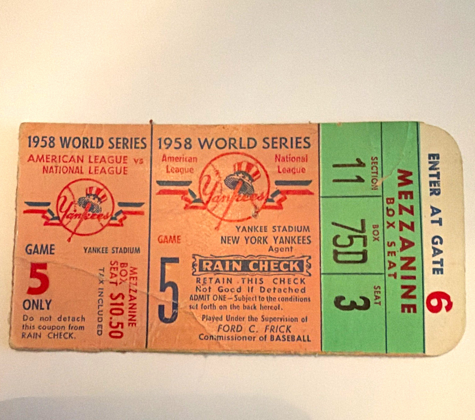 1958 World Series New York Yankees Yankee Stadium Game 5 