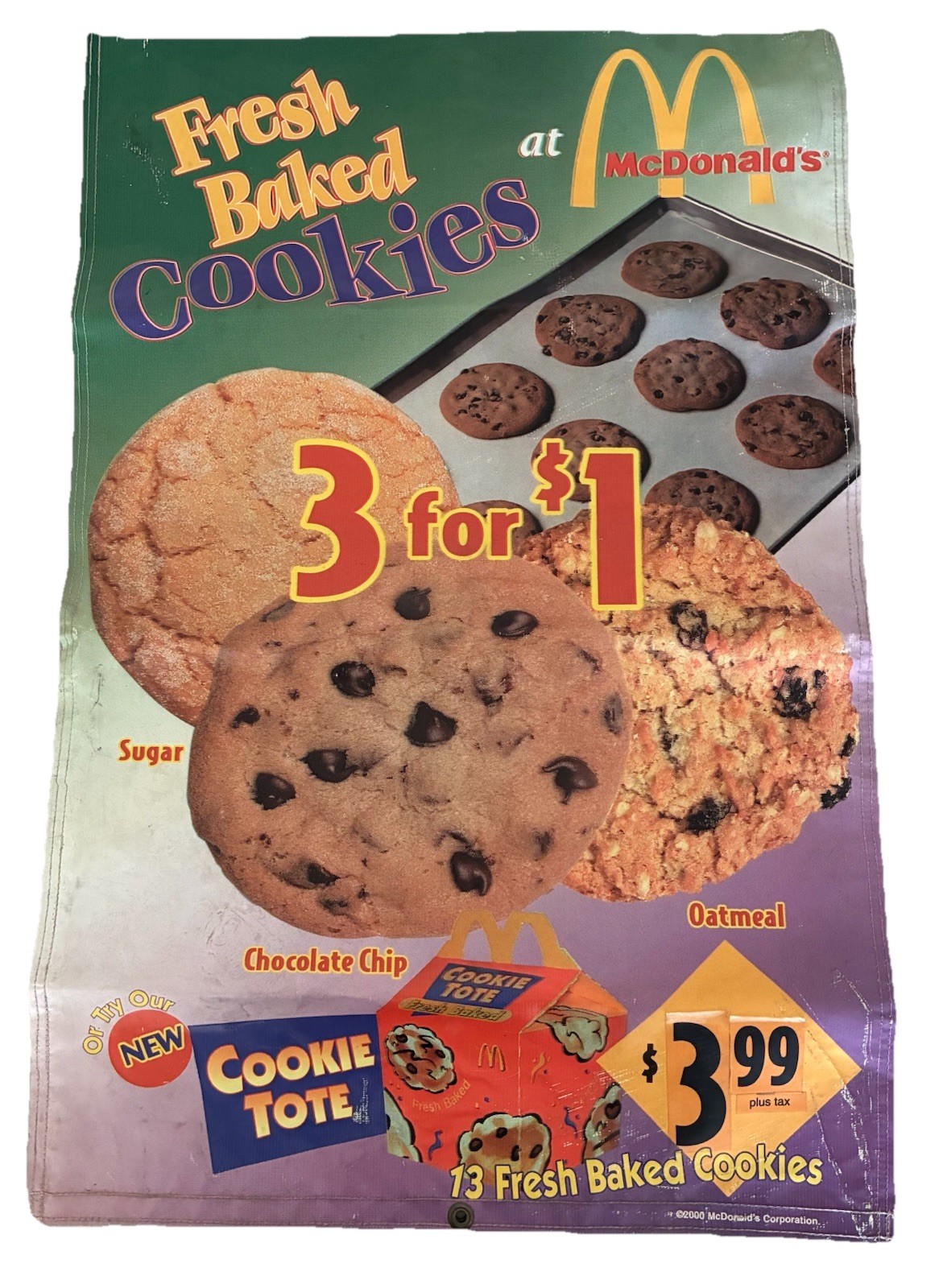McDonalds Sign Cookie Promo Poster Cookie Tote Large 35x23” Vinyl 2000 Vintage