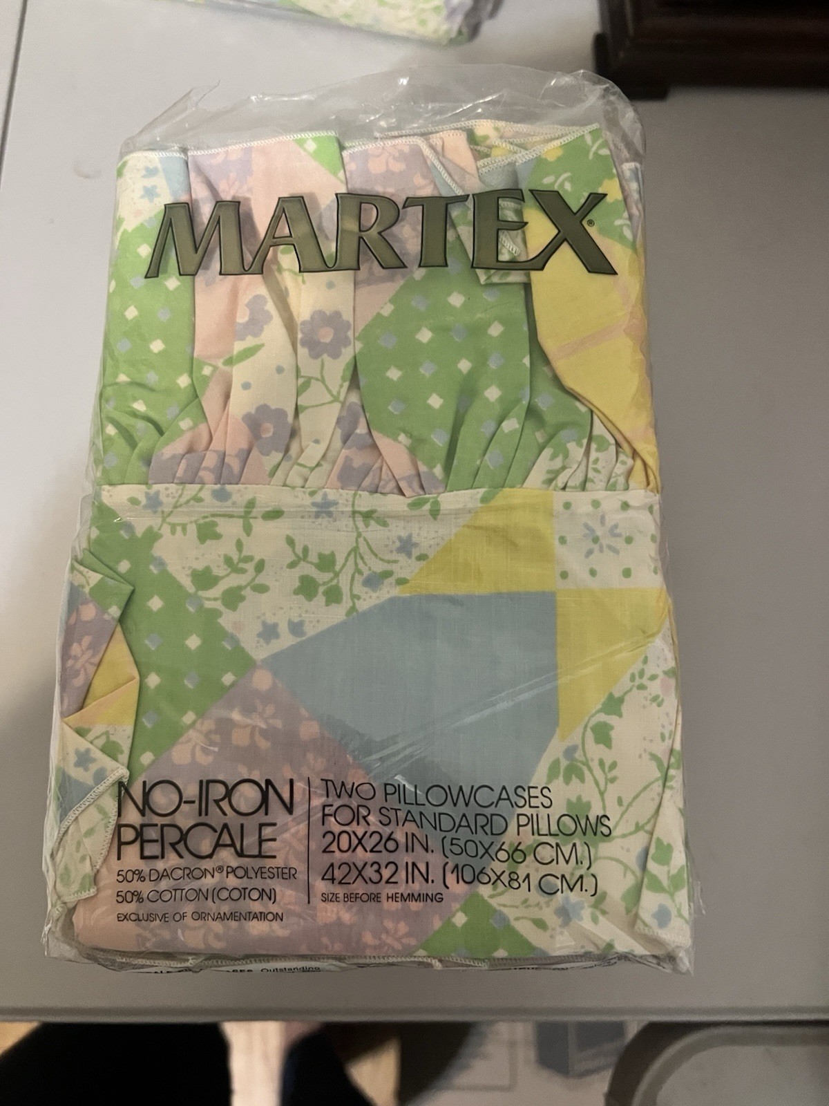 Vintage Martex Pastel Patchwork Floral Standard Pillowcases Pair NOS USA
