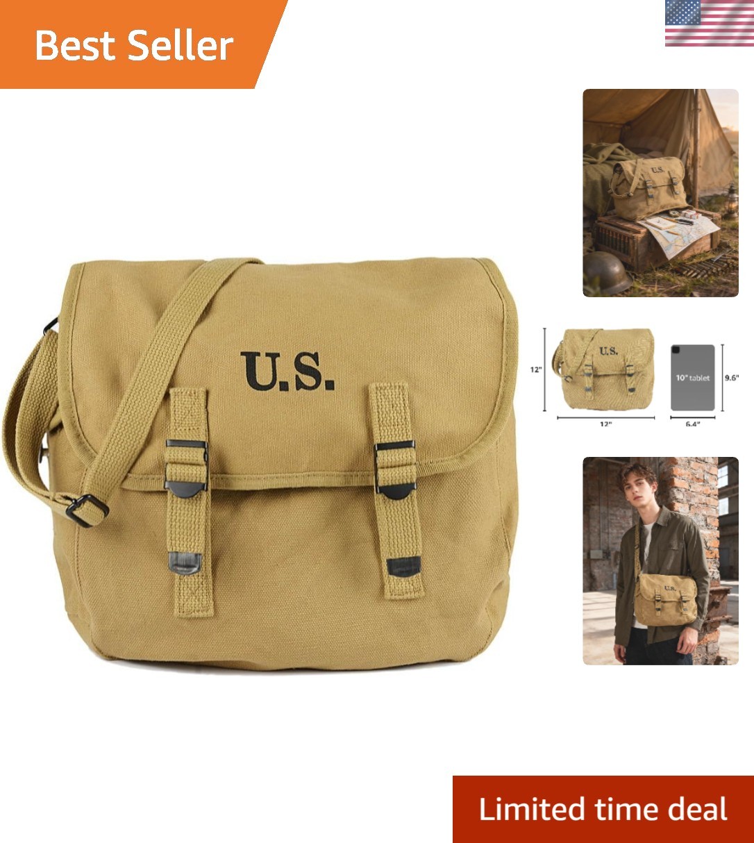 WW2  Army M1936 Messenger Bag Lightweight Vintage Canvas WWII Shoulder Milita...