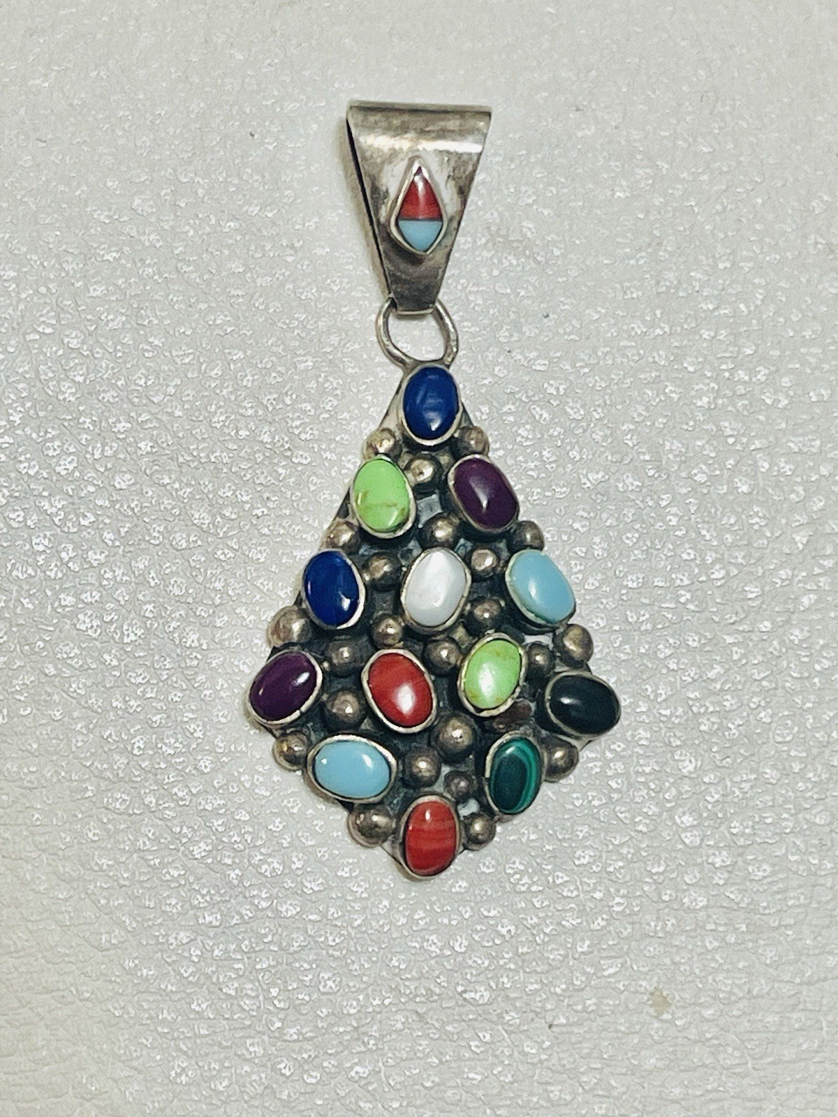 VTG Native American Multi-Stone Animal Sterling Pendant Coral Turquoise Onyx