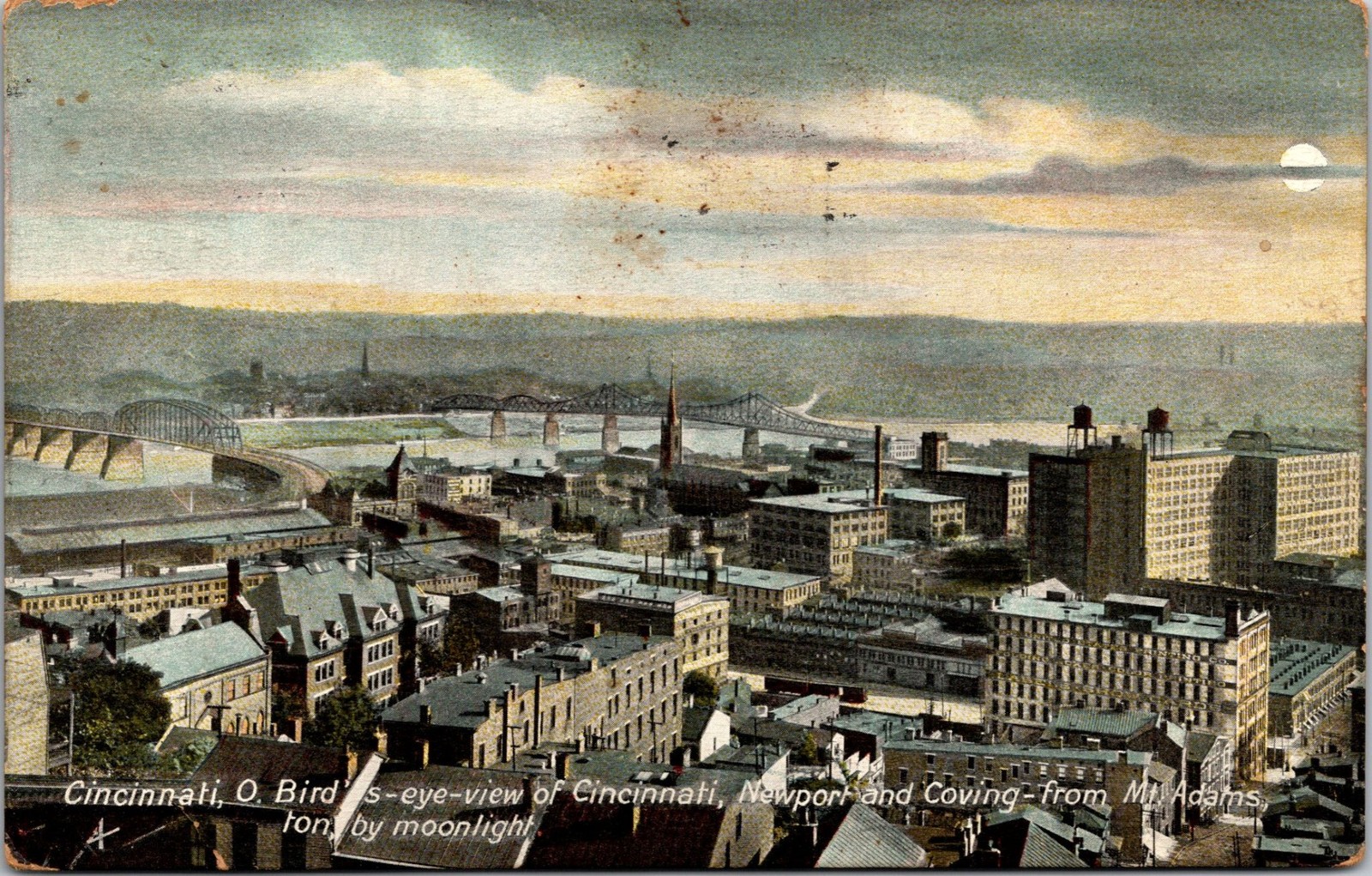 Hugh Leighton Co. Postcard Cincinnati Bird\'s-eye View Mt Adams 1914 Newport