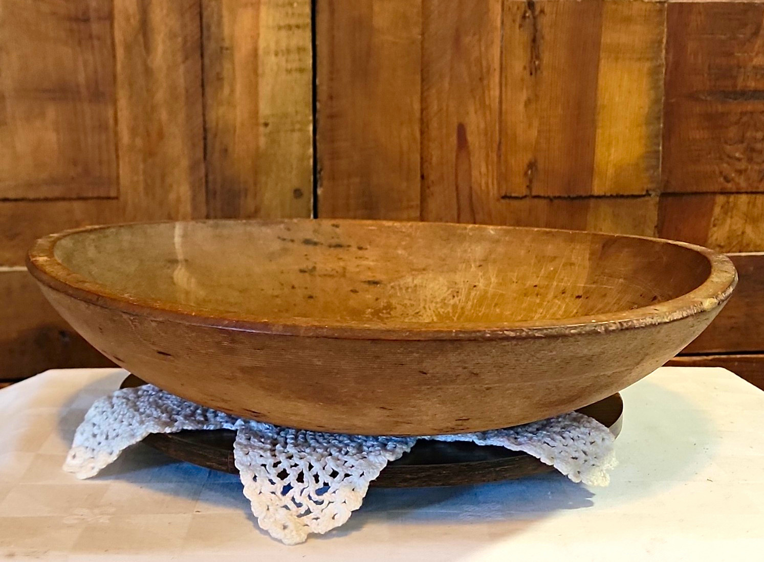 Antique Primitive Hand-Turned Wood Dough Bowl 12\