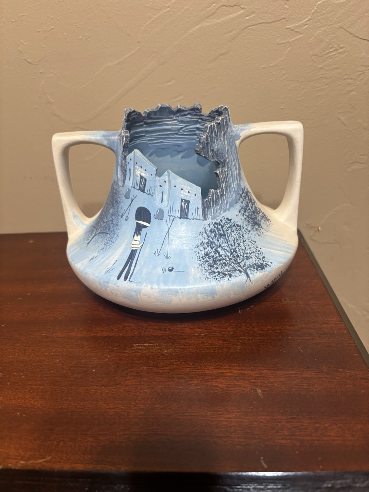 Native American Southwestern Clay Vase Adobe Pueblo Blue