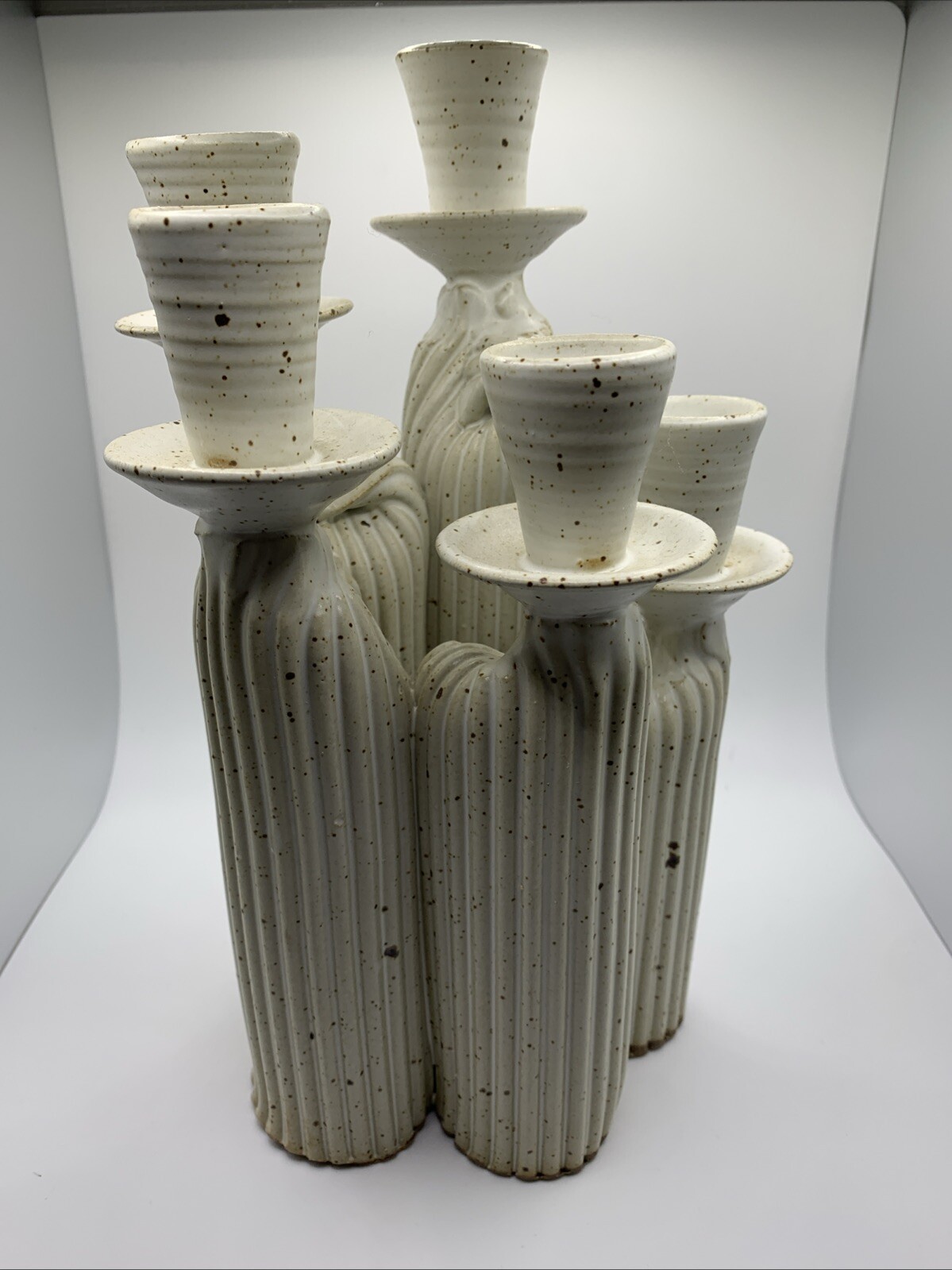 NWOB Modern Studio Ivory Candelabra 10” Brutalist Decor Excellent