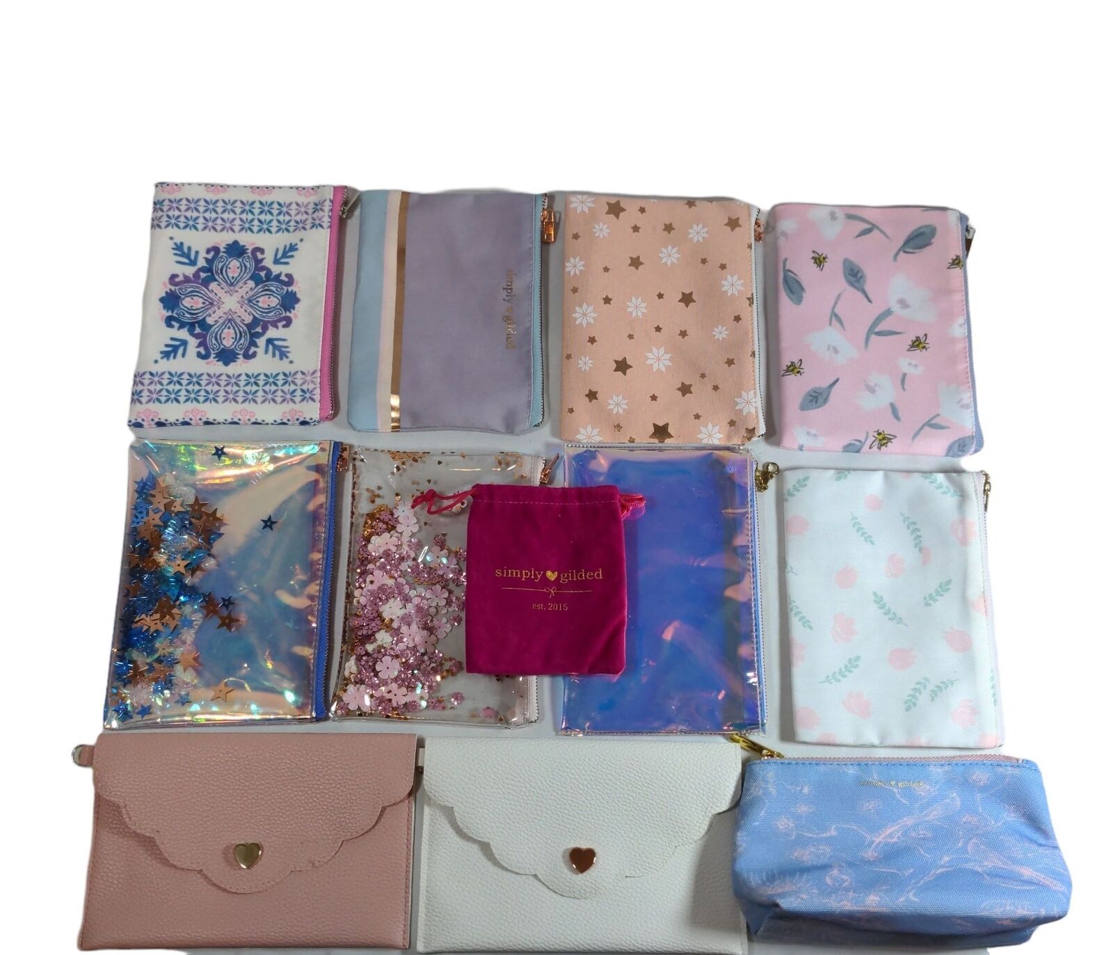 Lot of 12 Simply Gilded Pencil Pouch Case Cosmetic Bag Monthly Subscription