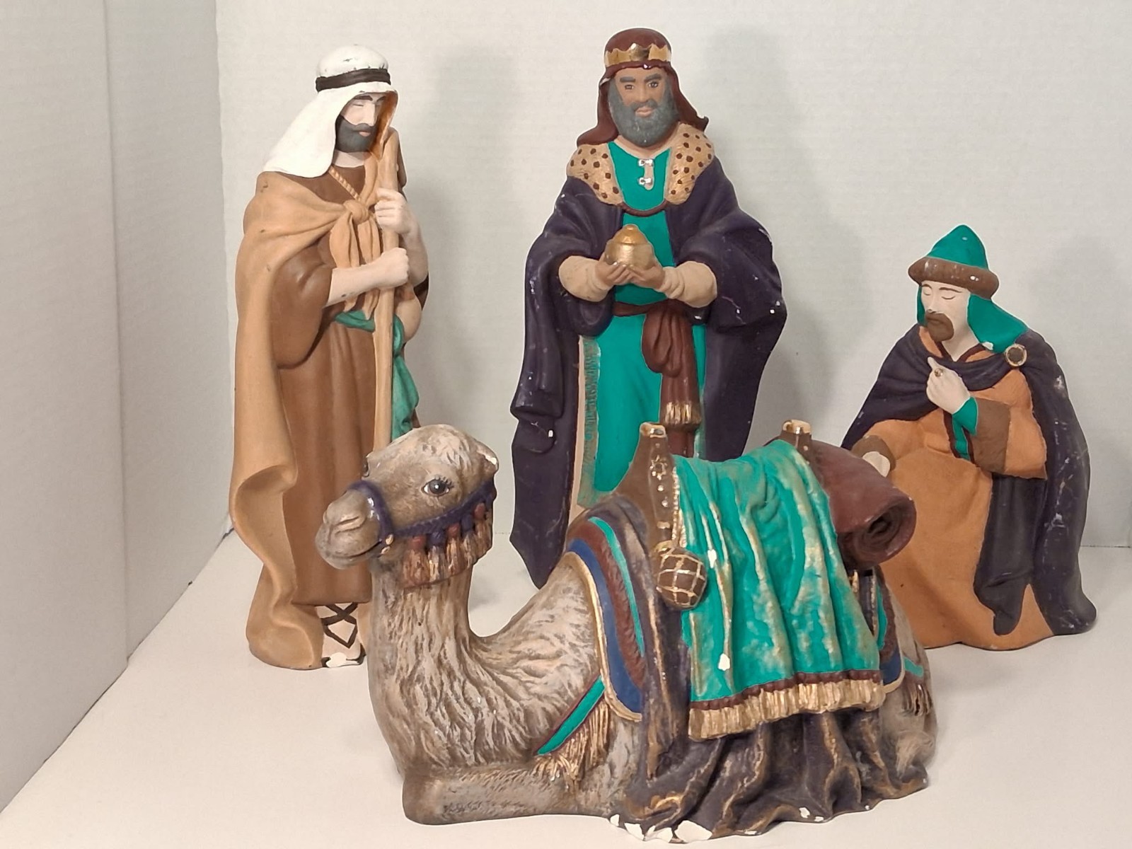 Vintage Ceramic Nativity Wisemen Three Kings Camel Replacement Figurine Set Larg