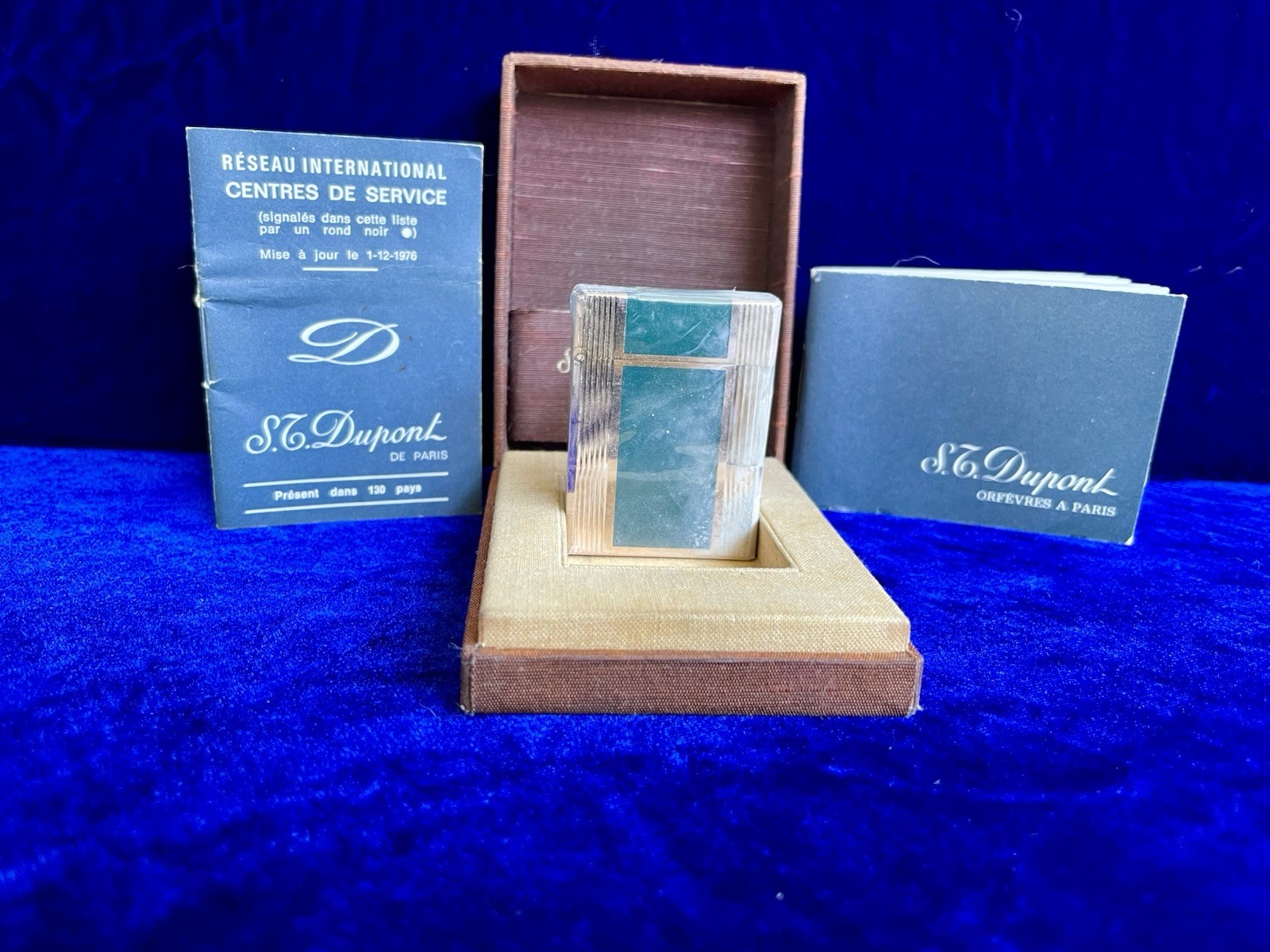 ST Dupont Lighter Vintage Short Green Gold New Sealed Old Stock Full Set