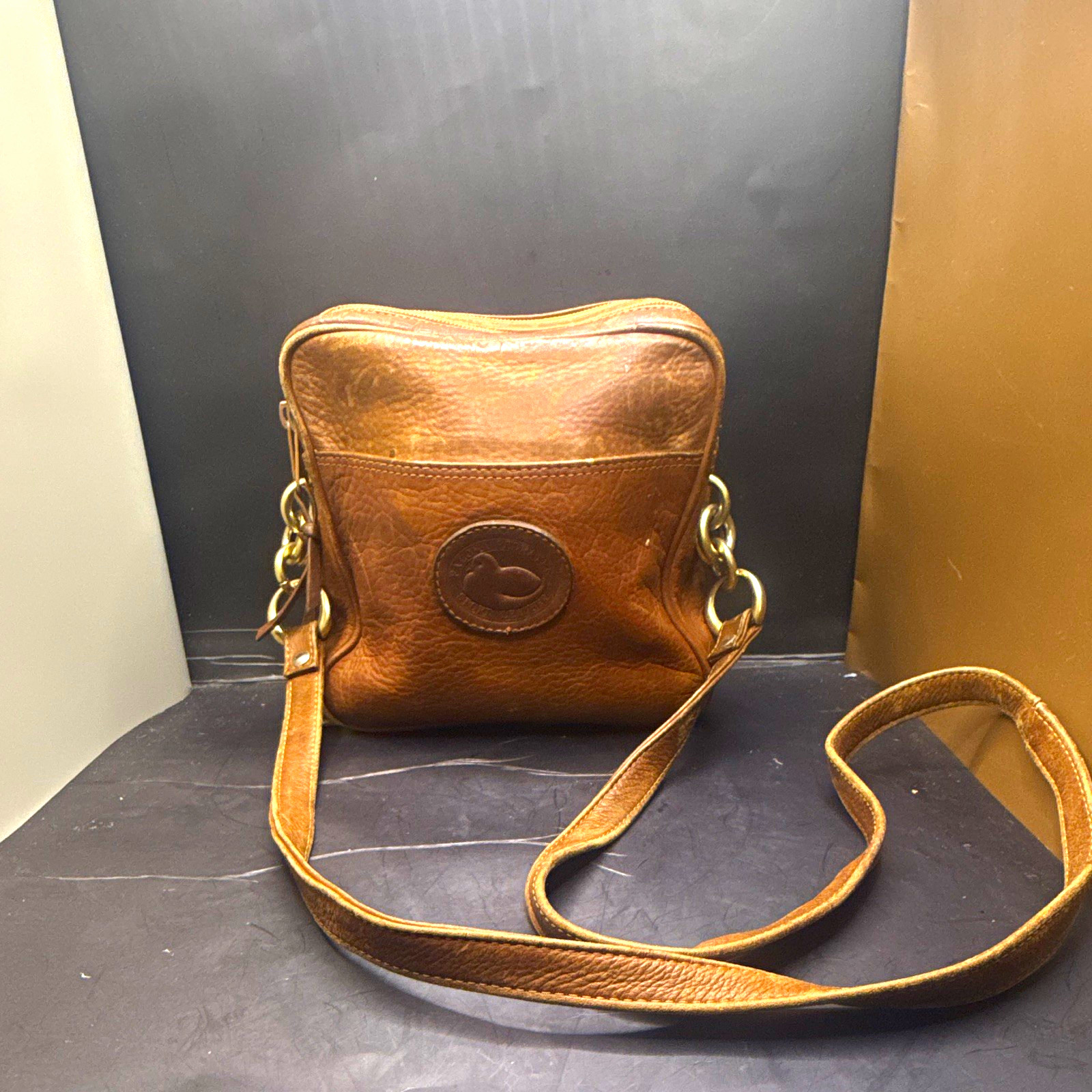Vintage Dooney & Bourke AWL Brown Leather Crossbody Shoulder Bag Duck Logo