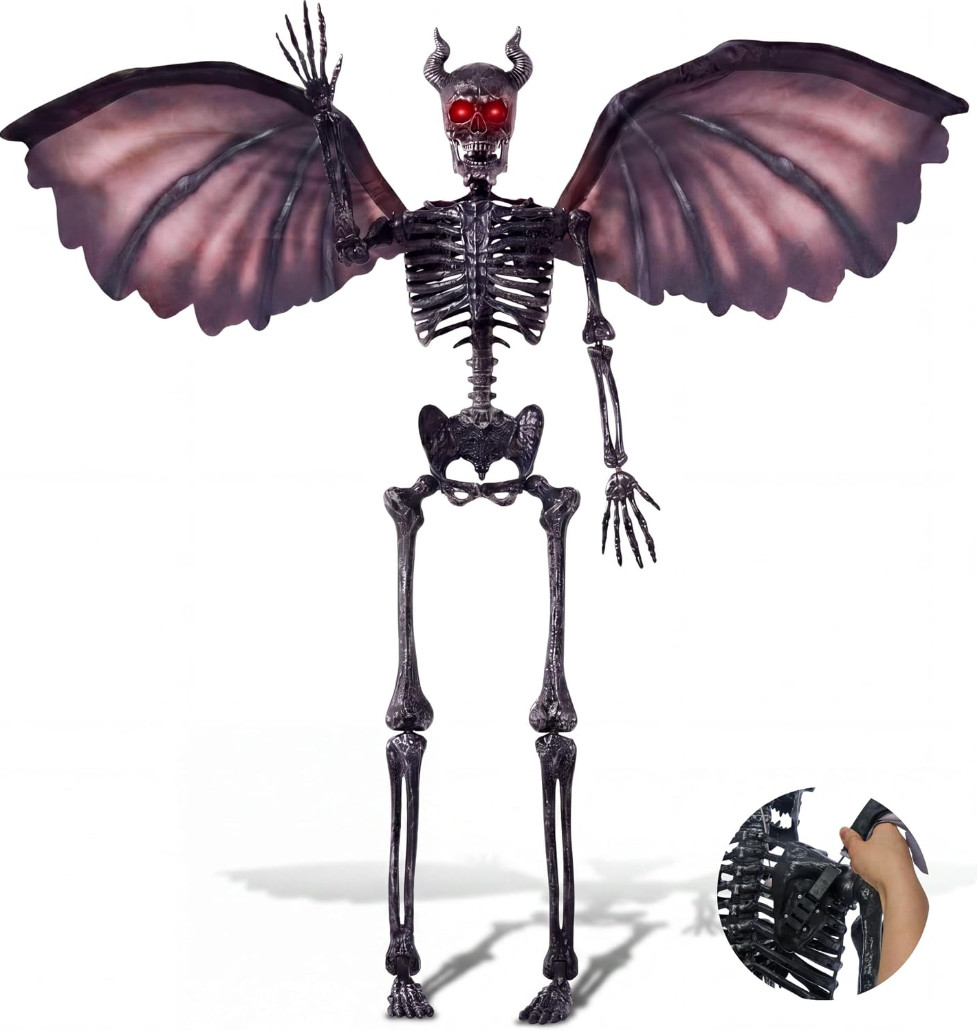 5FT Devil Skeleton Halloween Decor Posable Life Size Realistic Haunted House