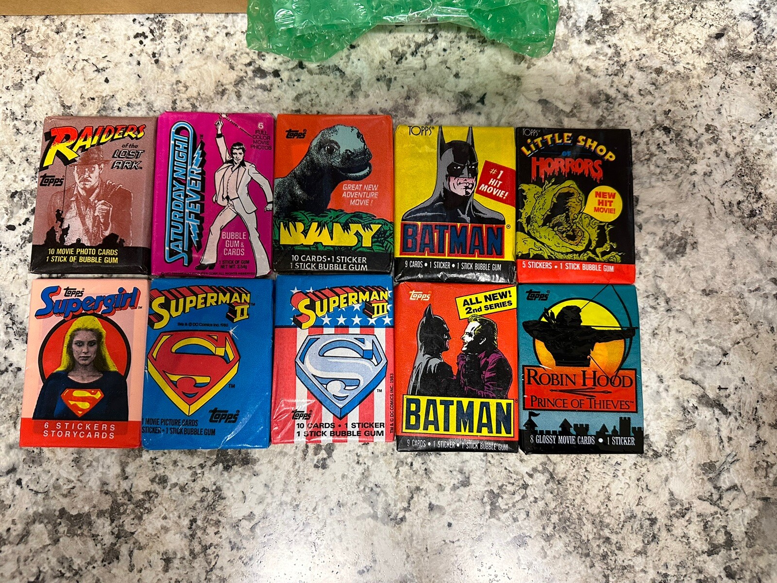 Vtg TOPPS Non-Sport Wax 10 pack lot Indiana Jones Batman Superman II Supergirl