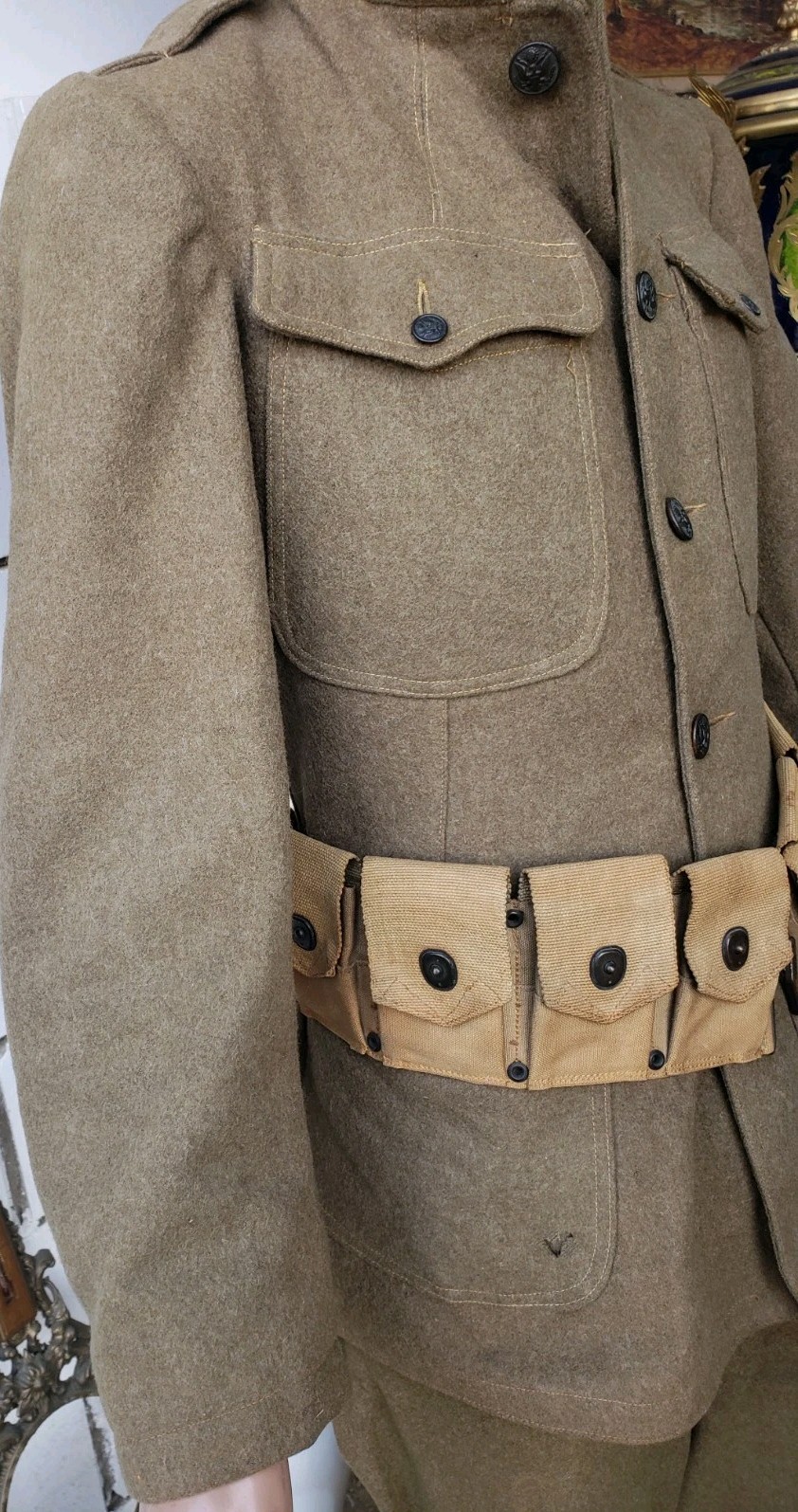 WW1 US Army Doughboy M1917 Complete Uniform Set Tunic Breeches Helmet Cartridge