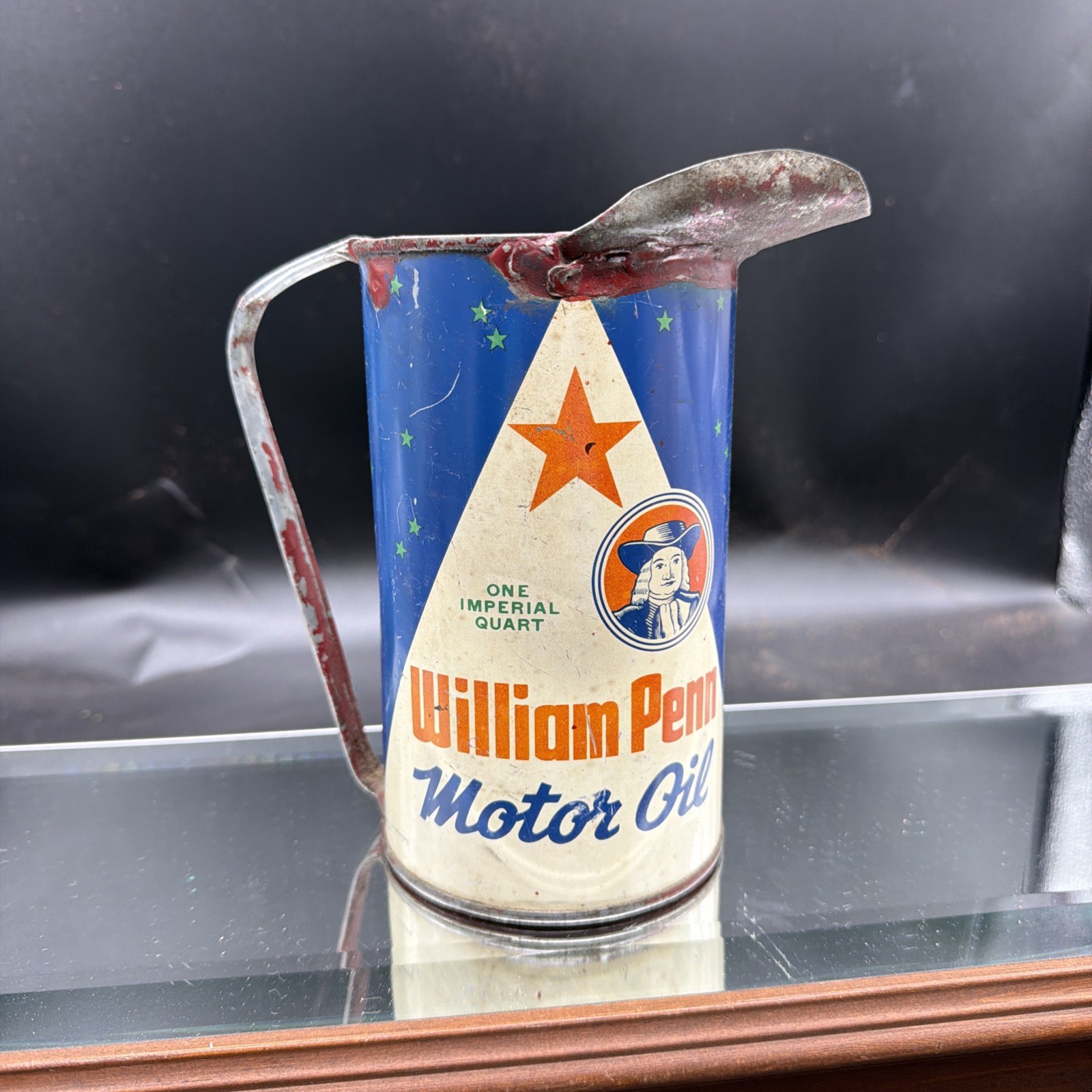 Rare Folk Art Pitcher Vintage Wm Penn William Penn Motor Oil Can Make Do Can