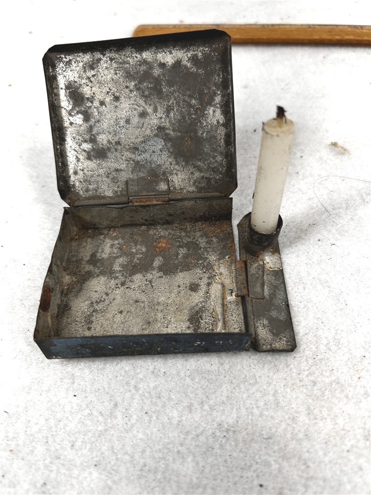 antique tin tinder candle holder box folding travel rare Civil War Era original 