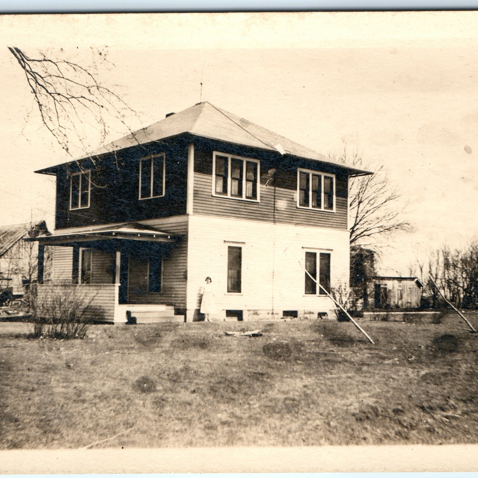 c1910s Farmhouse RPPC Real Photo Postcard Homestead American Foursquare Barn