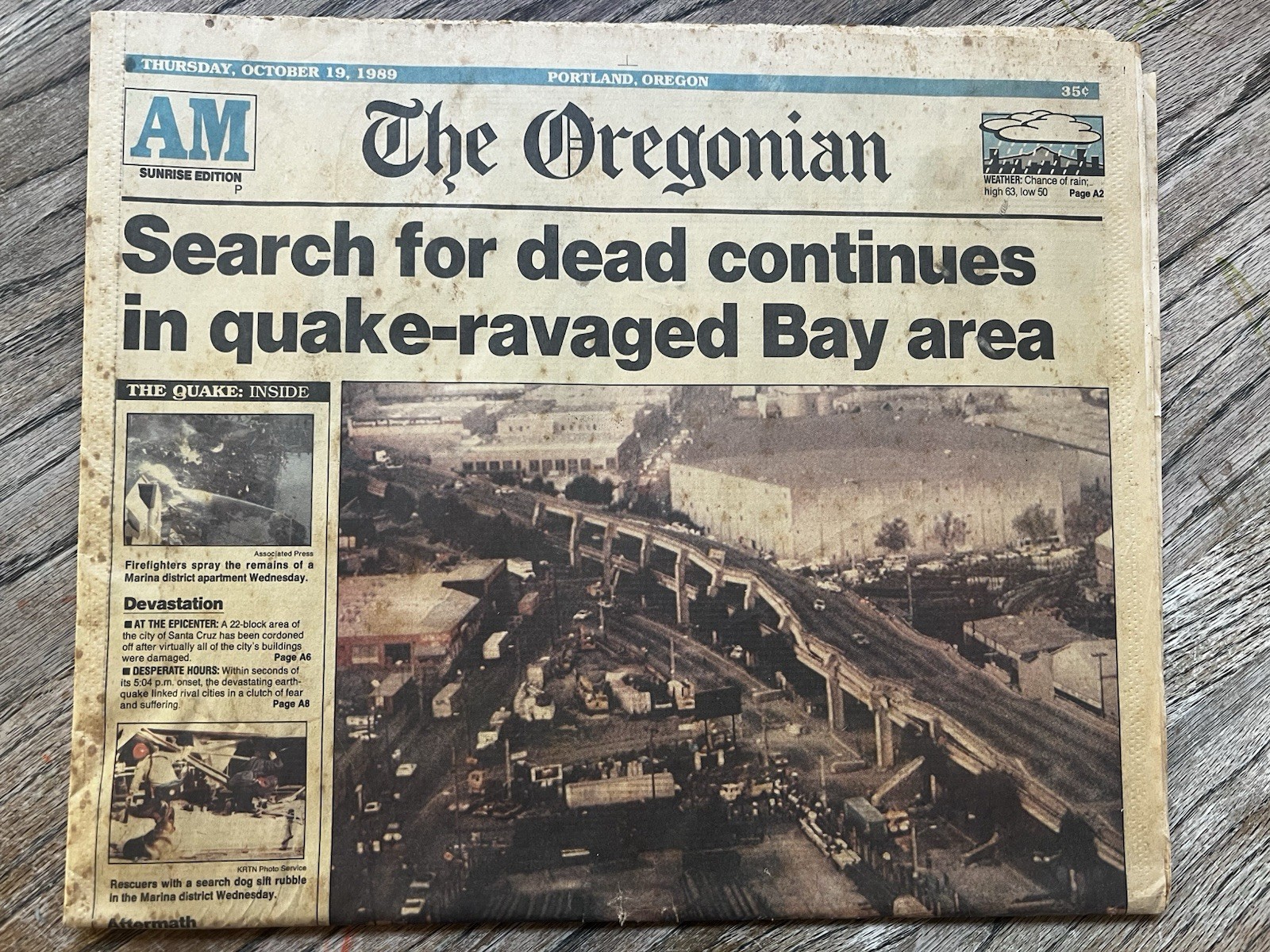 Oregonian October 19, 1989 Bay Area Bridge Collapse Edition. Full Paper 