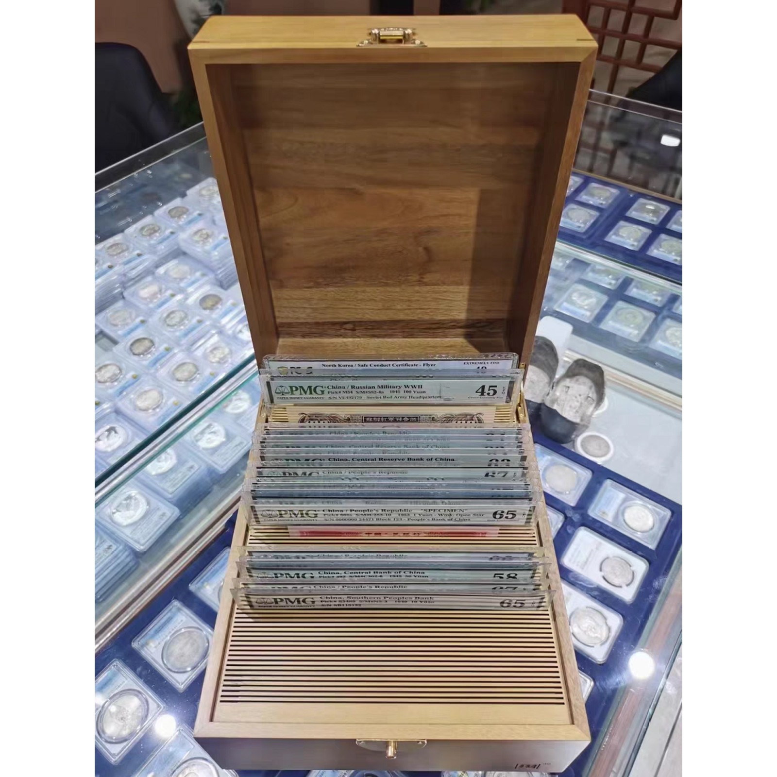 Wooden Storage Box for PMG Graded Banknotes Currency Holder Paper Money Case