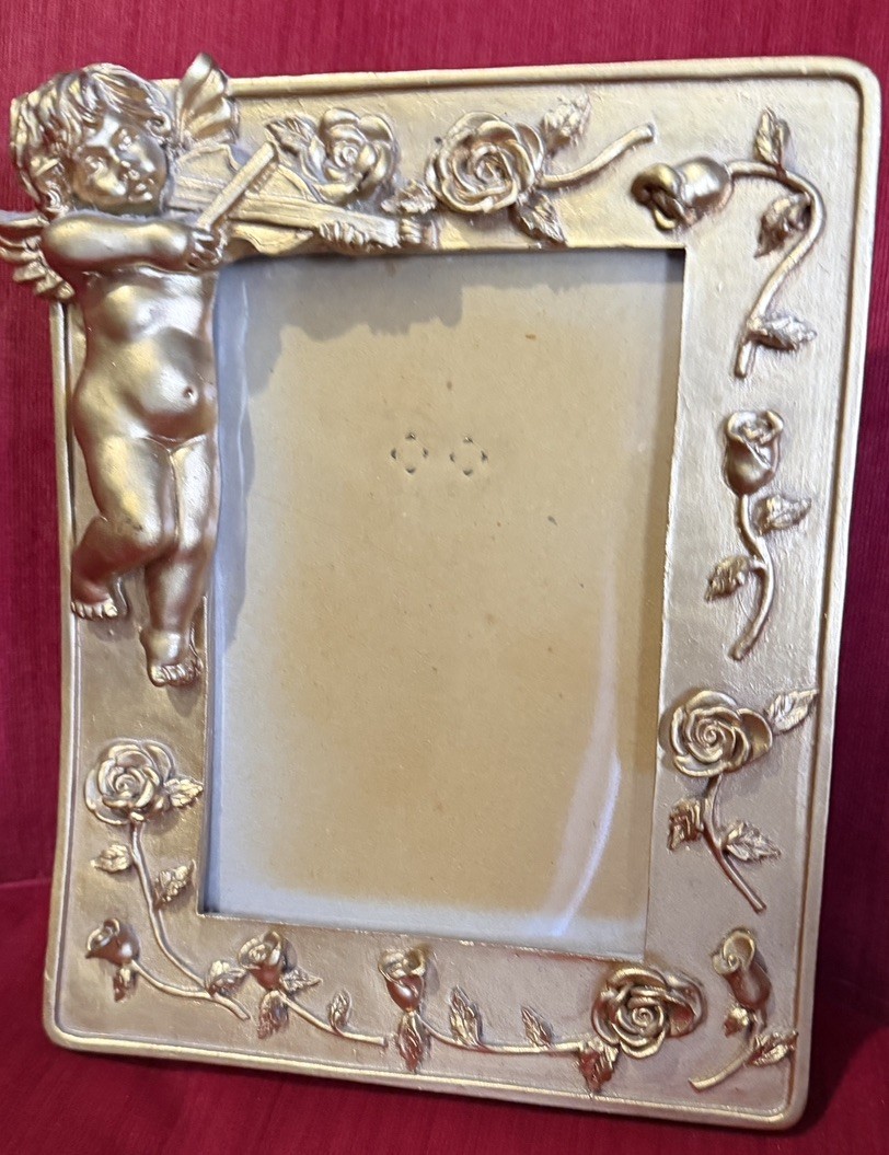 Gold Cherub Angel Picture Frame 4x6 Resin Roses Violin Baroque Rococo Decor