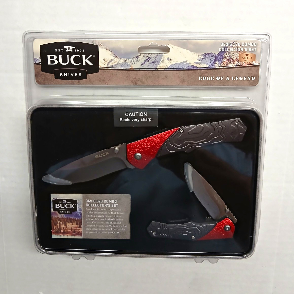 Buck Knives 369 & 370 Combo Collector's Set Pocketknives Black/Red 1991