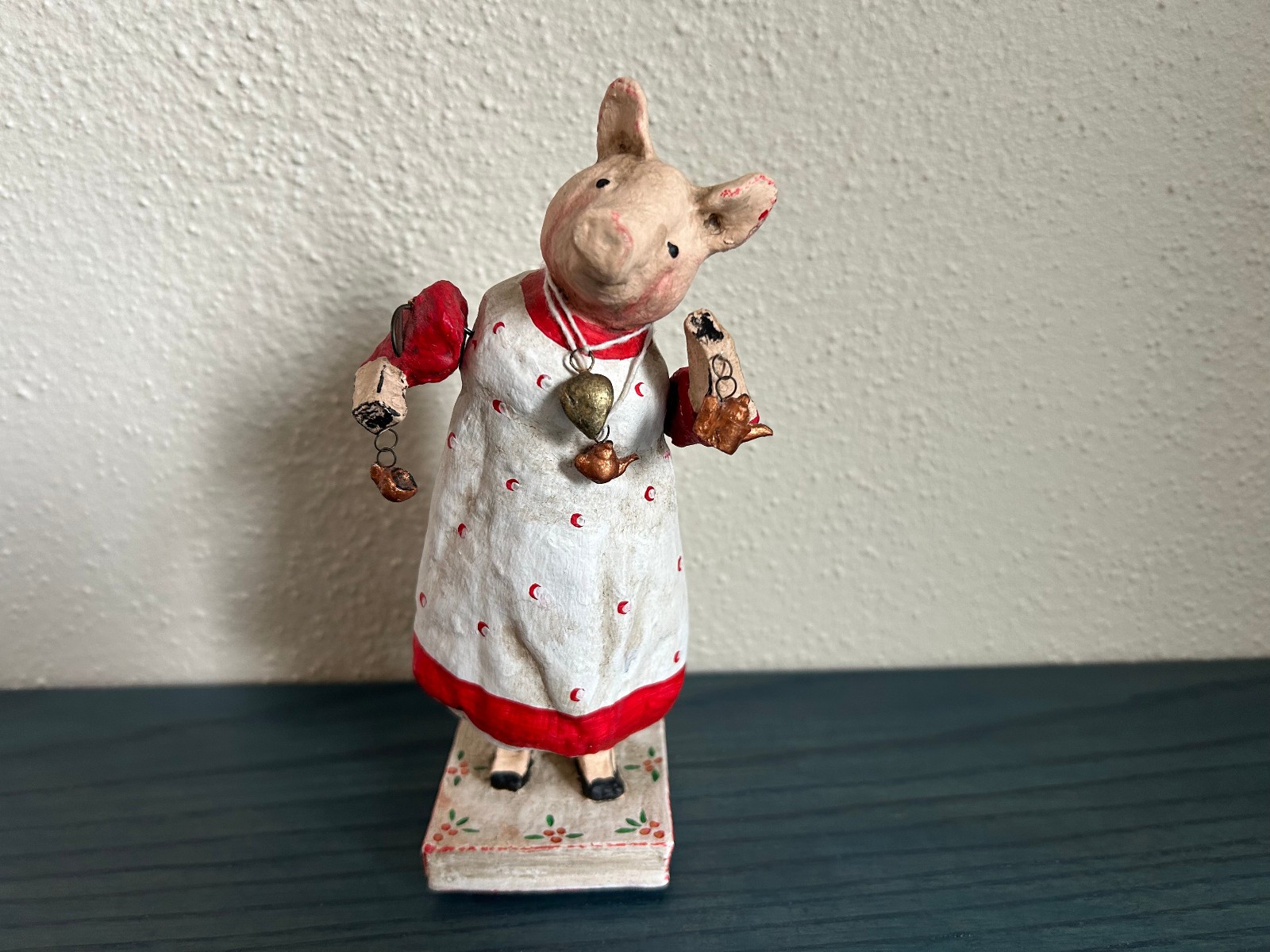 Vintage Handmade Pig Figurine Rustic Farmhouse Mother Pig Cute Painted Ceramic