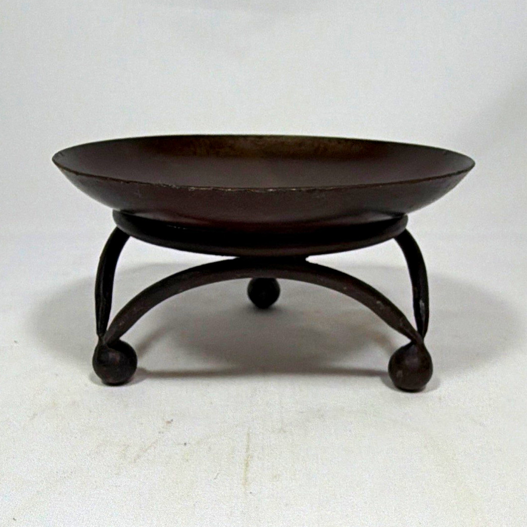 Unique Vintage Rustic Iron Candle Tray on Tripod Legs 6 3/4\
