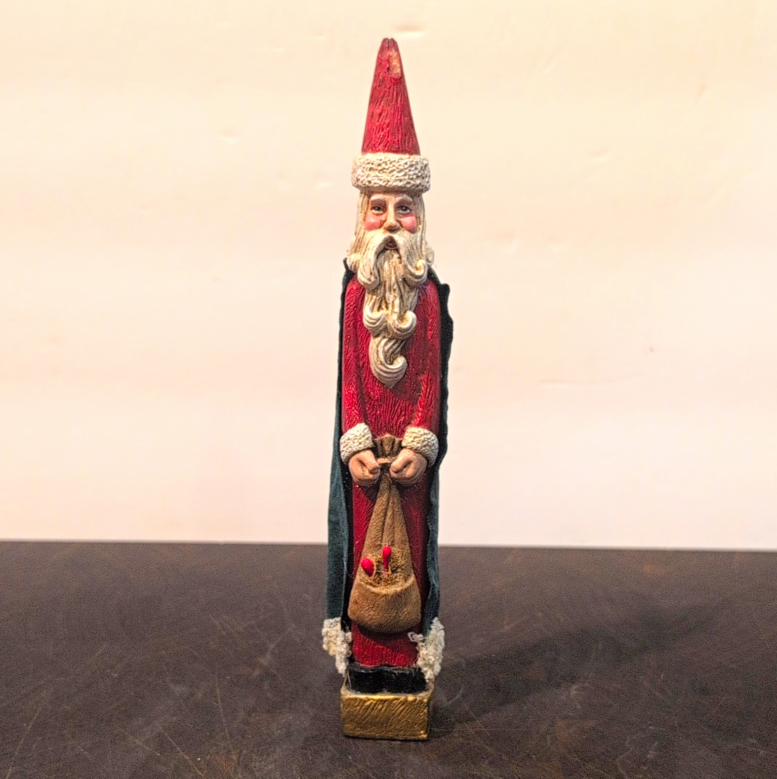 Hand Painted Wooden Santa Figurine Christmas Red Green Painted Finish 1pc Hand Painted Wooden Santa Figurine Christmas Red Green Painted Finish 1pc