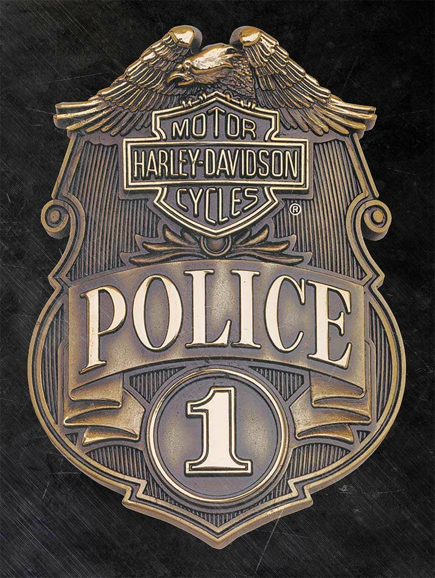 HARLEY DAVIDSON MOTORCYCLES POLICE BADGE HEAVY DUTY USA MADE METAL ADV SIGN
