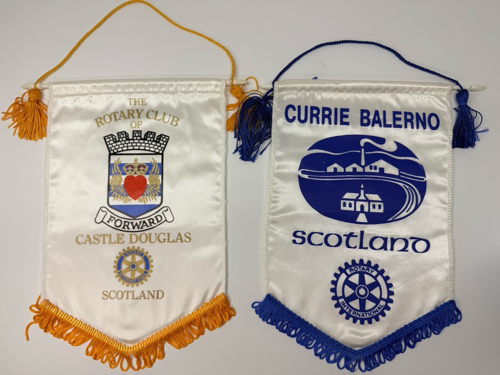 2 Vintage Rotary International Club Wall Banners Scotland Blue White Gold