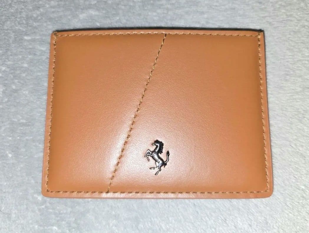 [Unused] Ferrari Brown Smooth Leather Card Holder Case w/ Pouch & Box