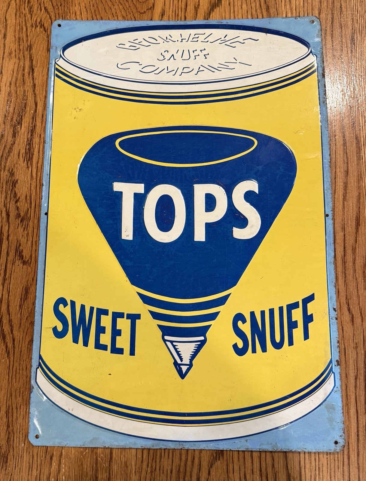 Vintage Embossed Tops Sweet Snuff Advertising Sign Cigarette Country Store