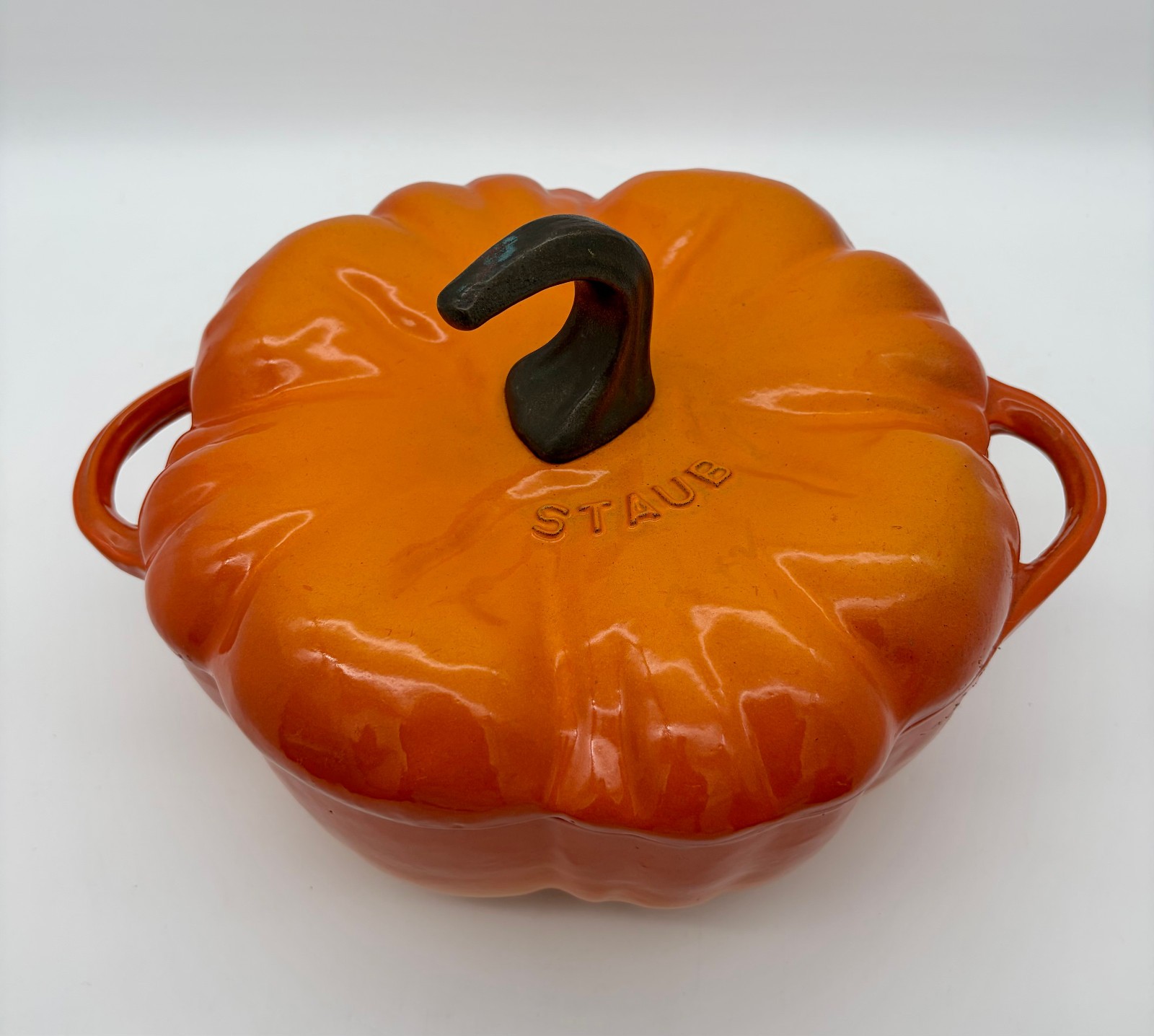 Staub Enameled Cast Iron Orange Pumpkin Dutch Oven 3.5 Quart France