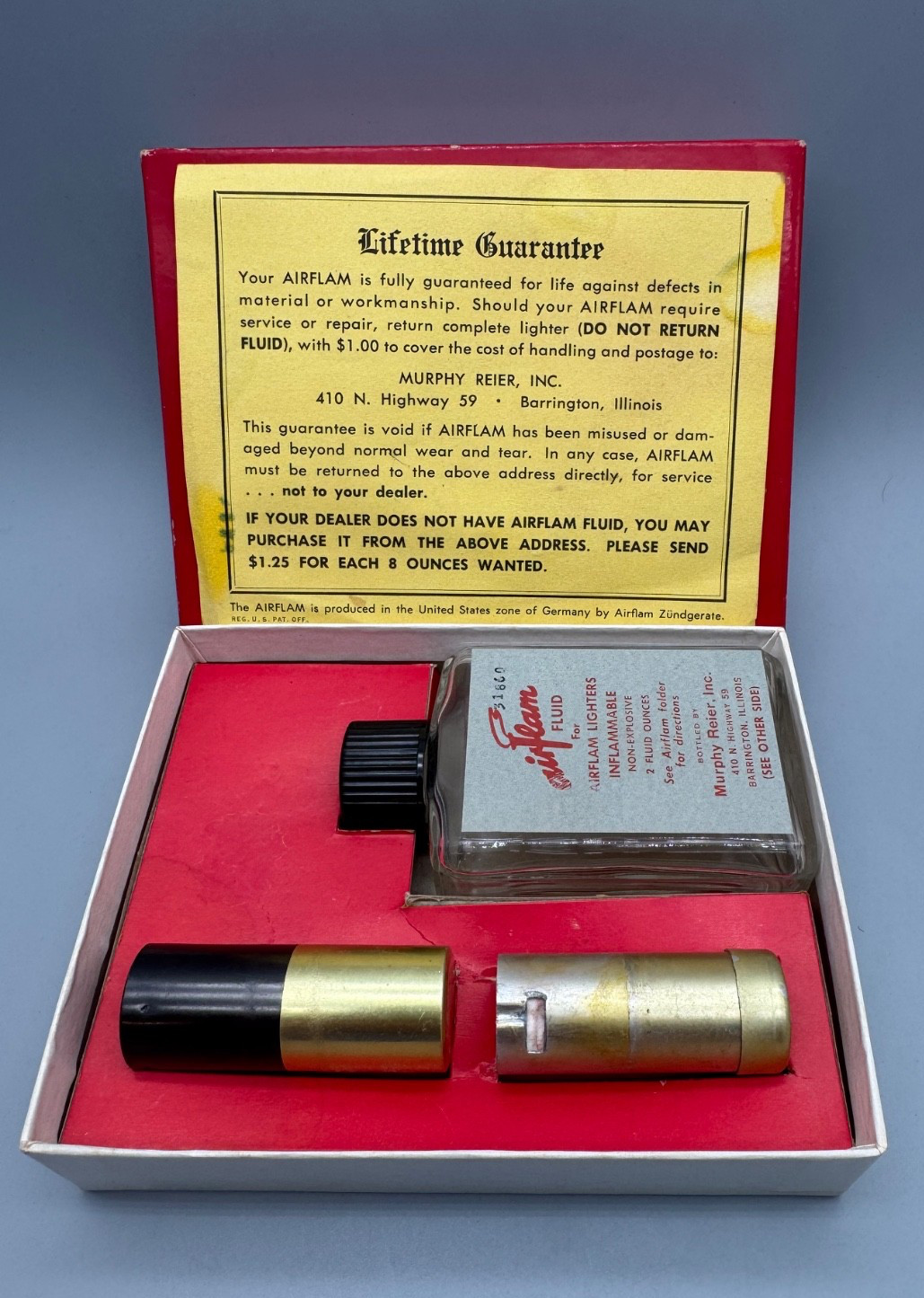 Vintage 1950s Airflam Windproof Lighter Complete Box Set Germany Instructions