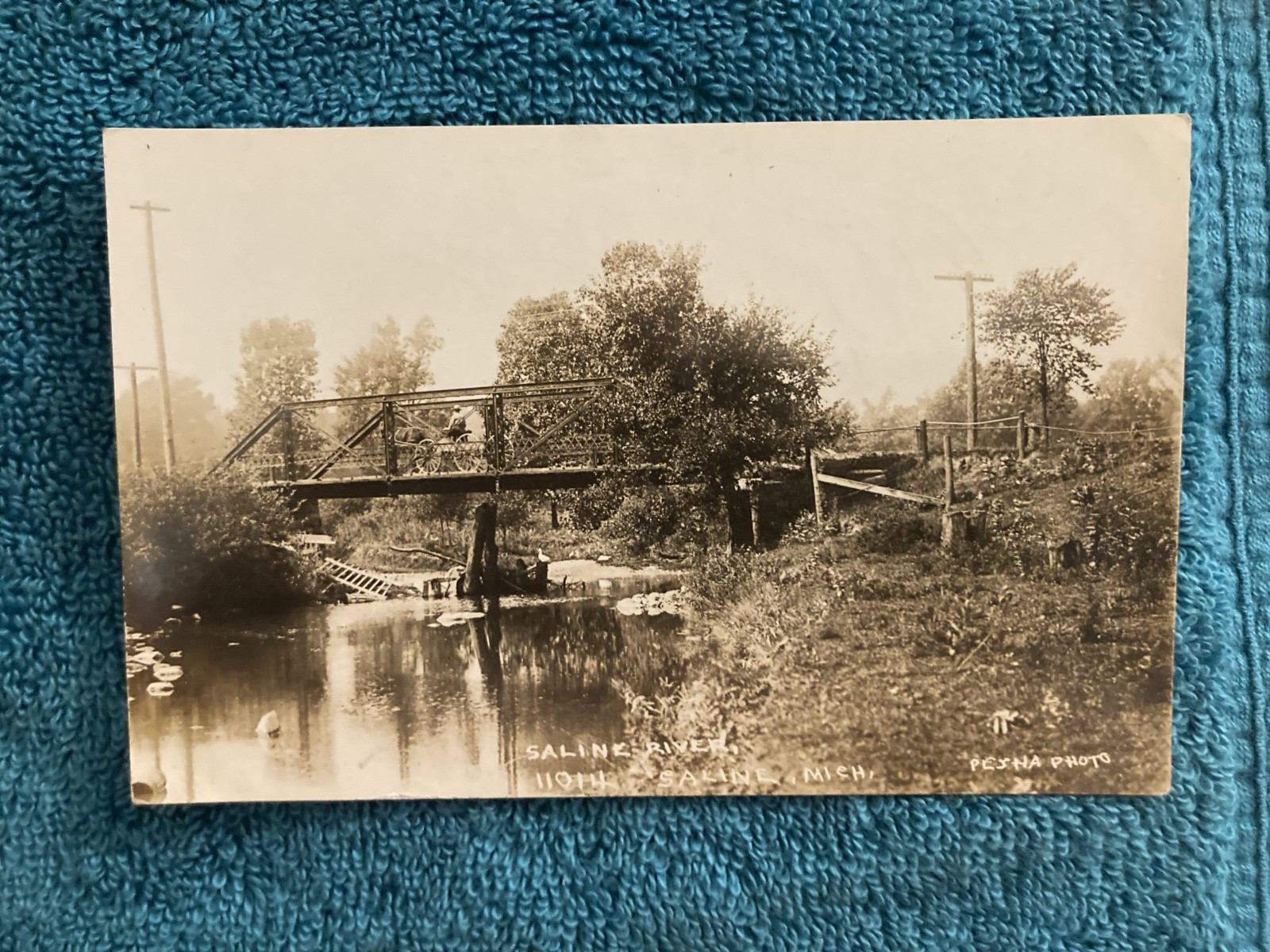 RPPC Saline Michigan River Bridge Pesha Photo Posted 1912 Nora Brown Ann Arbor