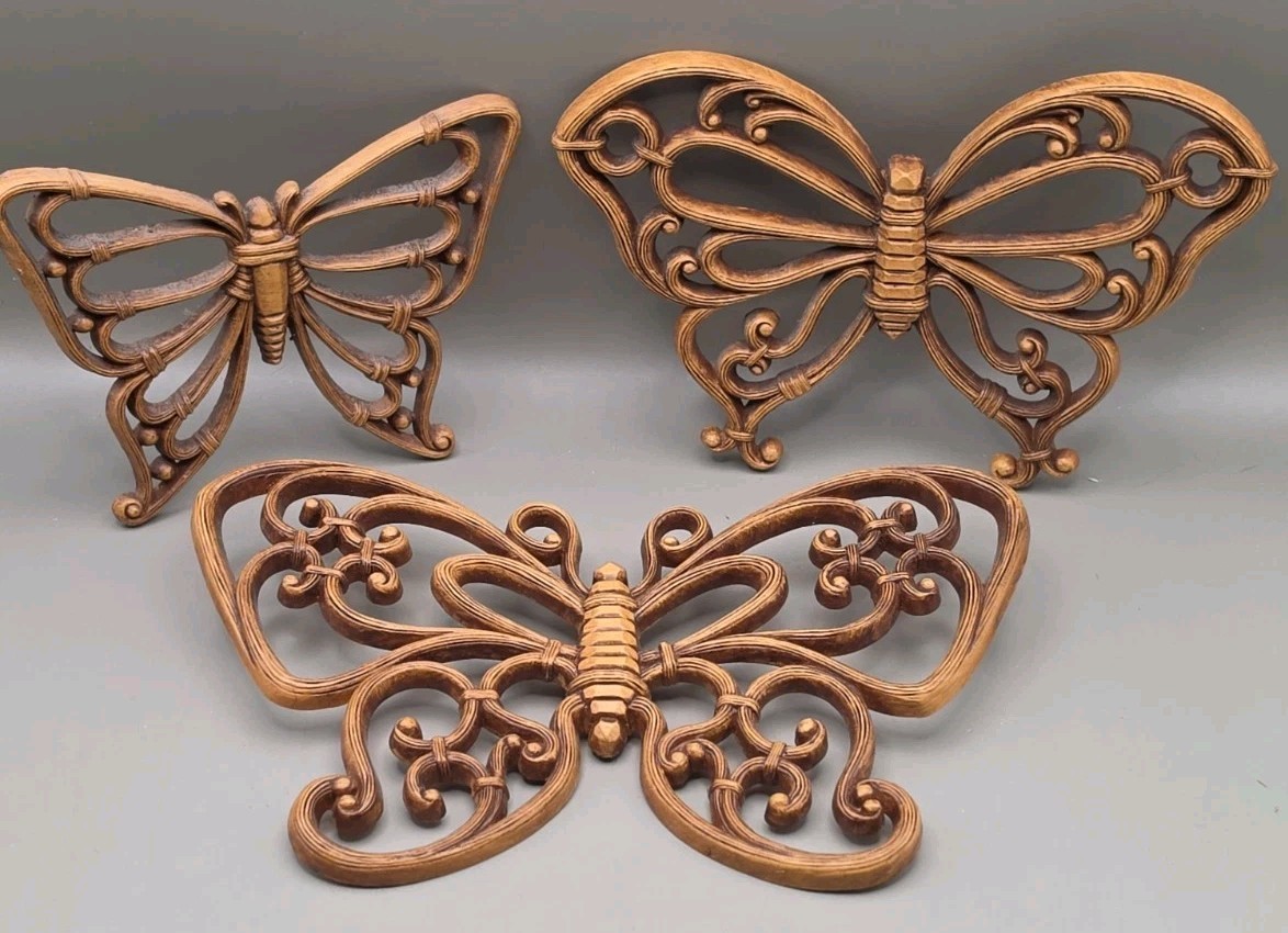 Vintage HOMCO Butterfly Wall Hanging Decor Syroco Faux Wood Lot of 3 Boho Vintage HOMCO Butterfly Wall Hanging Decor Syroco Faux Wood Lot of 3 Boho