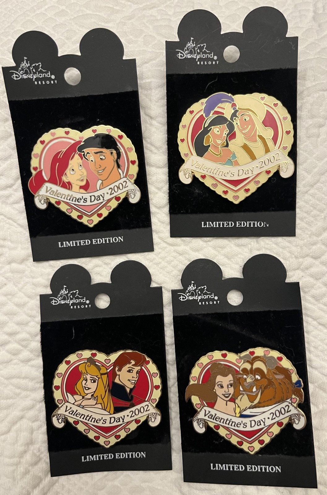 DISNEY PIN VALENTINE'S DAY 2002 Beauty and the Beast / Aurora/Ariel/Jasmin LE