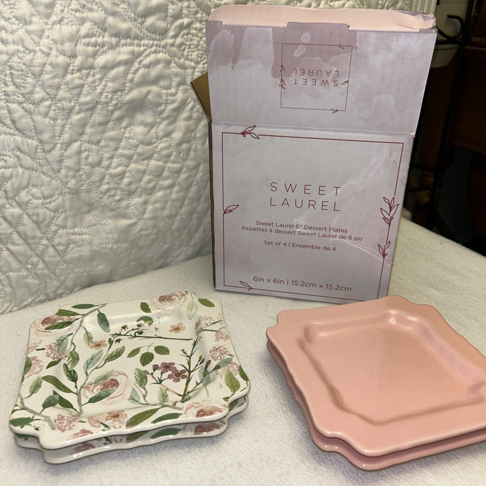 4 Sweet Laurel Dessert 6 “ Plates New In Box Pink Floral Valentine