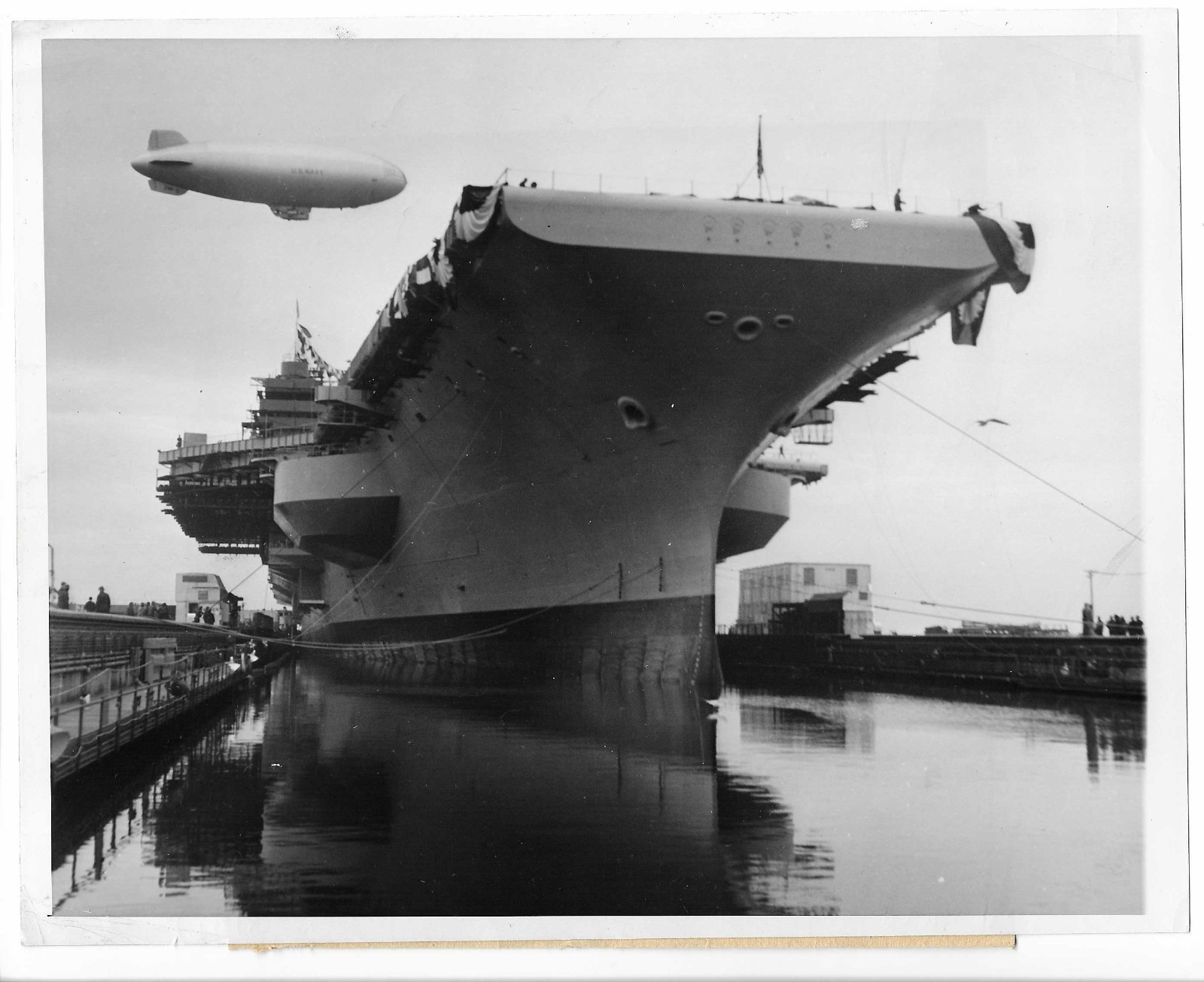USS Forrestal Blimp 1954 Vintage AP Press Photo 7X9 Aircraft Carrier Blimp