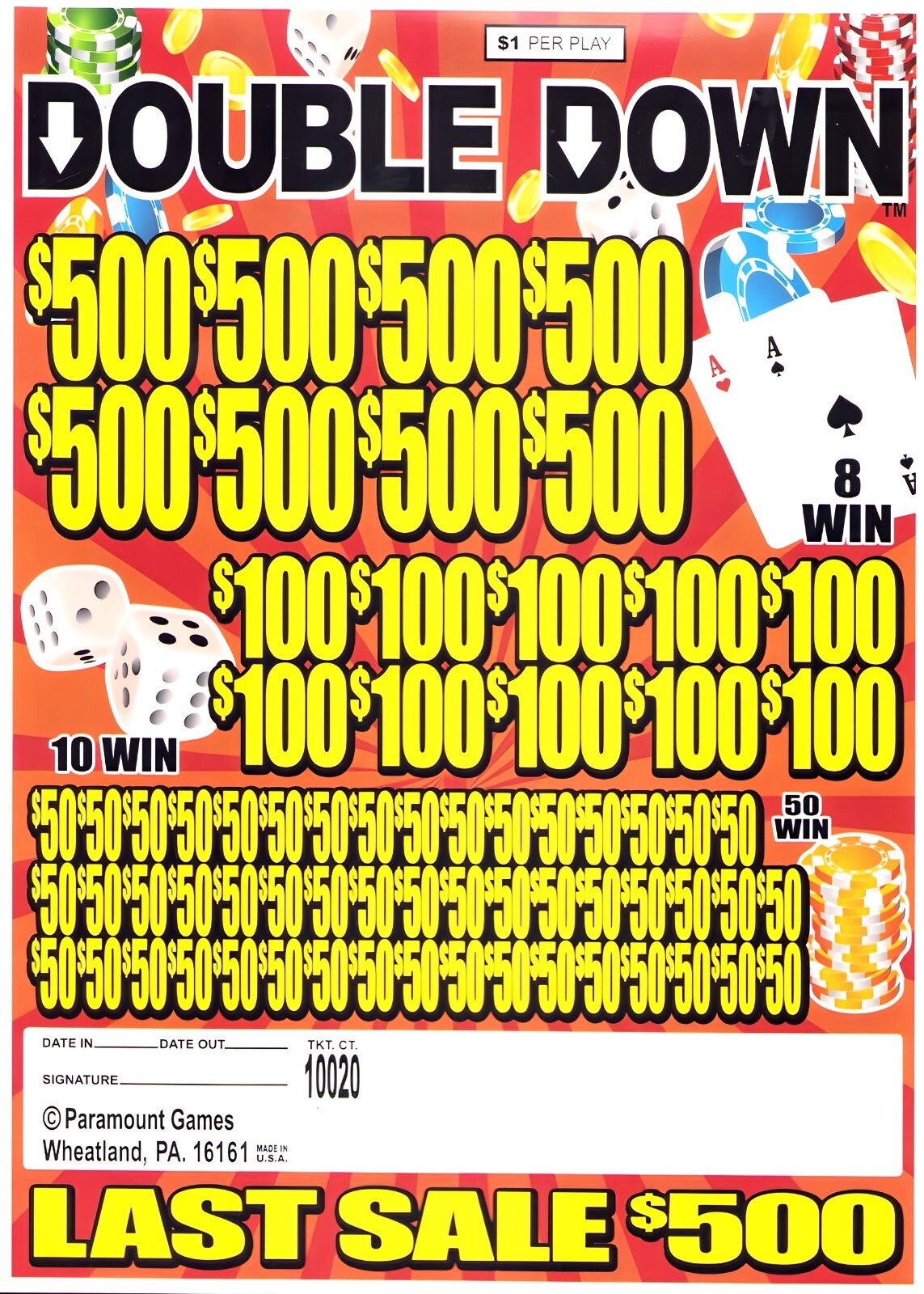 Pull Tab Tickets - Jar - Game - Double Down - 10,020 ct
