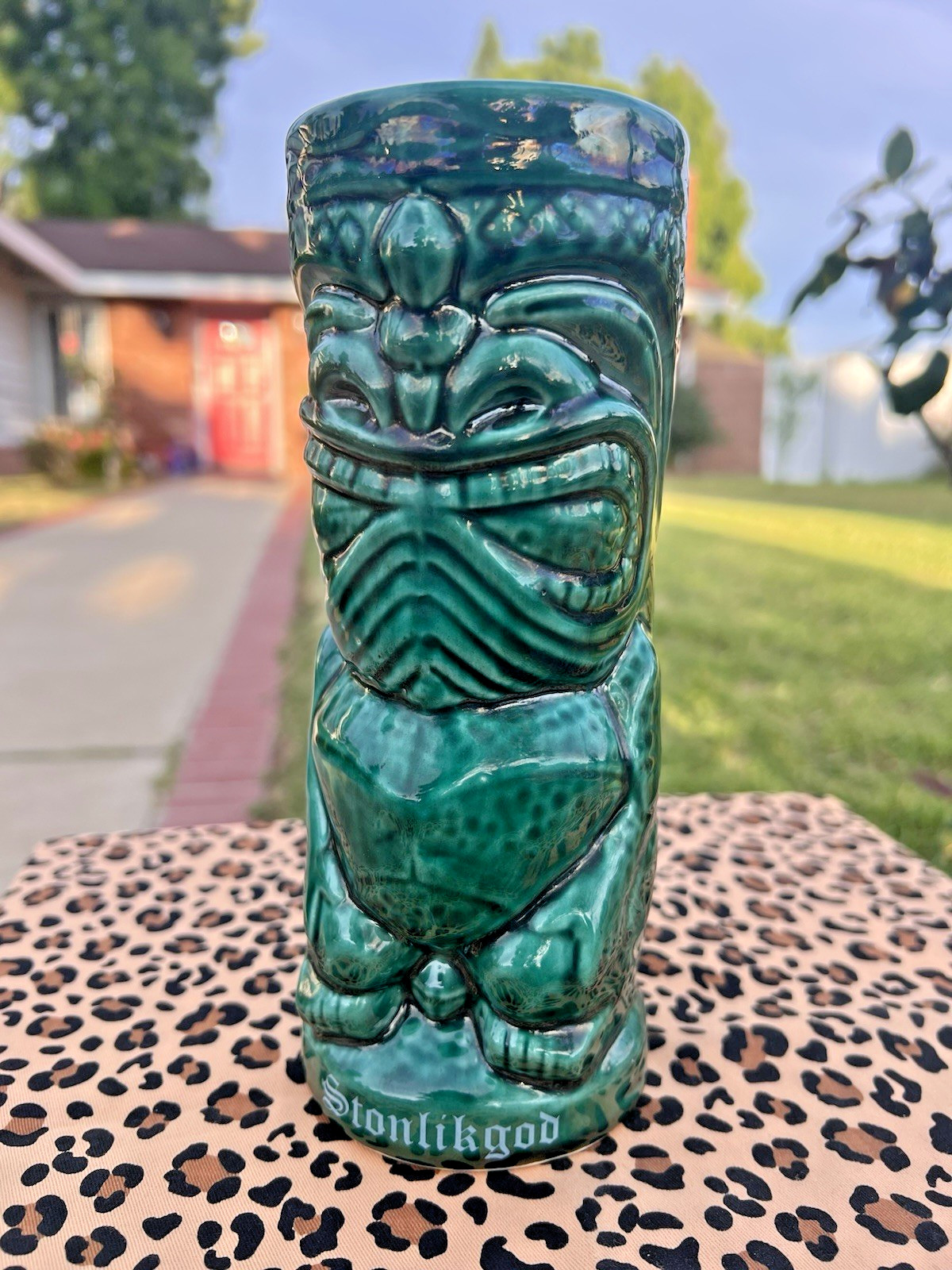 2001 Tiki Farm GIANT KU Tiki Mug Jimmy C Cutom Rare Green Variant Stonlikgod