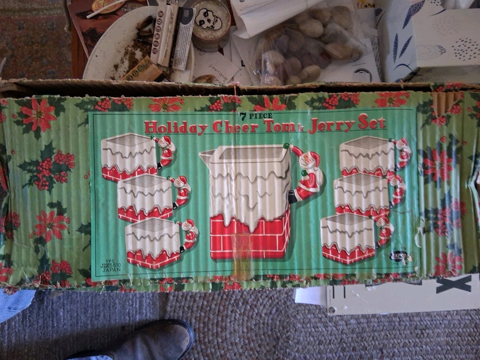 Vintage Napco 7 Piece Santa Cheer Tom & Jerry Set Santa Claus Handles With Box