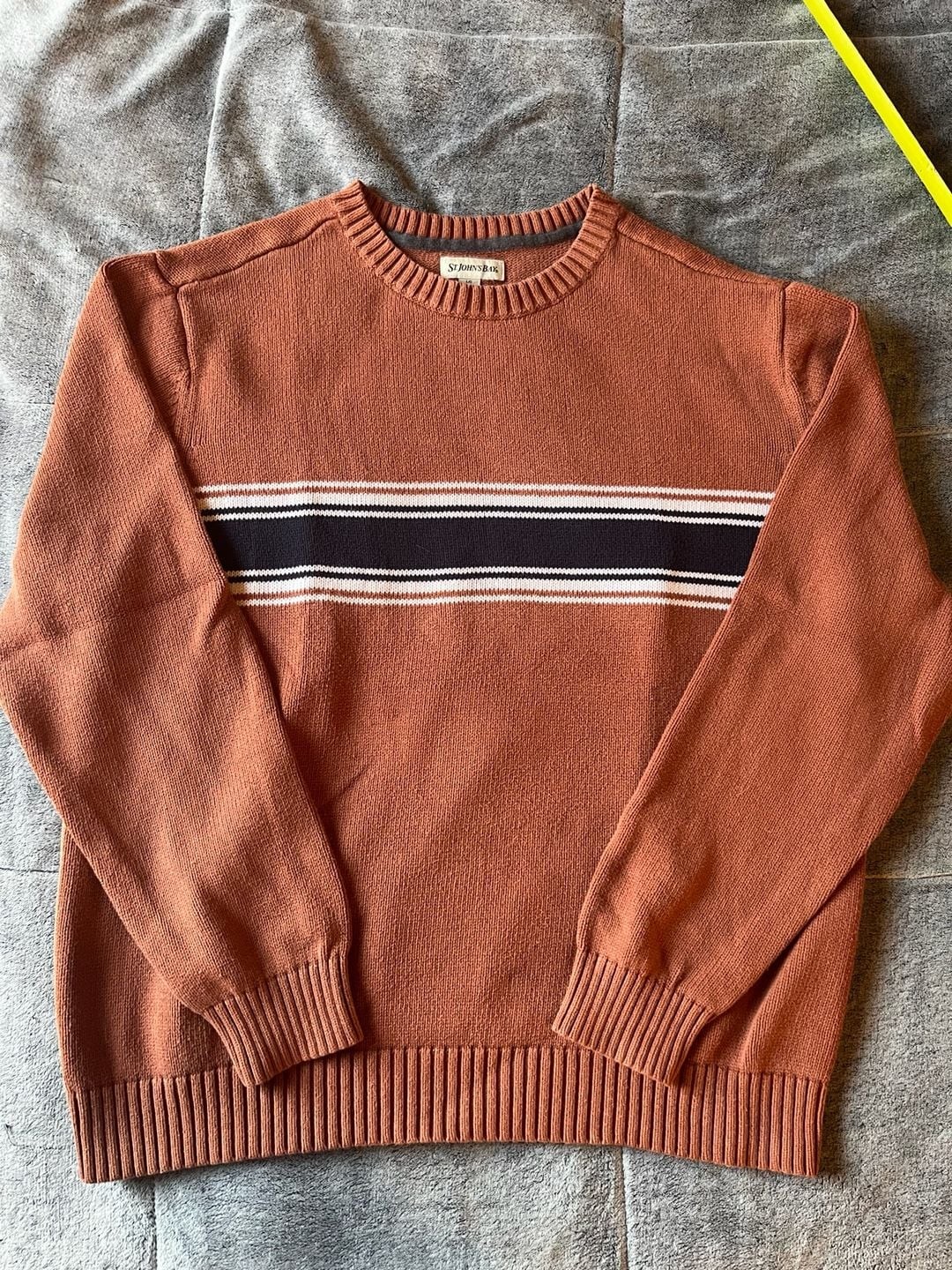 St. John\'s Bay Crewneck Sweater Size L Rust Orange Striped Cotton