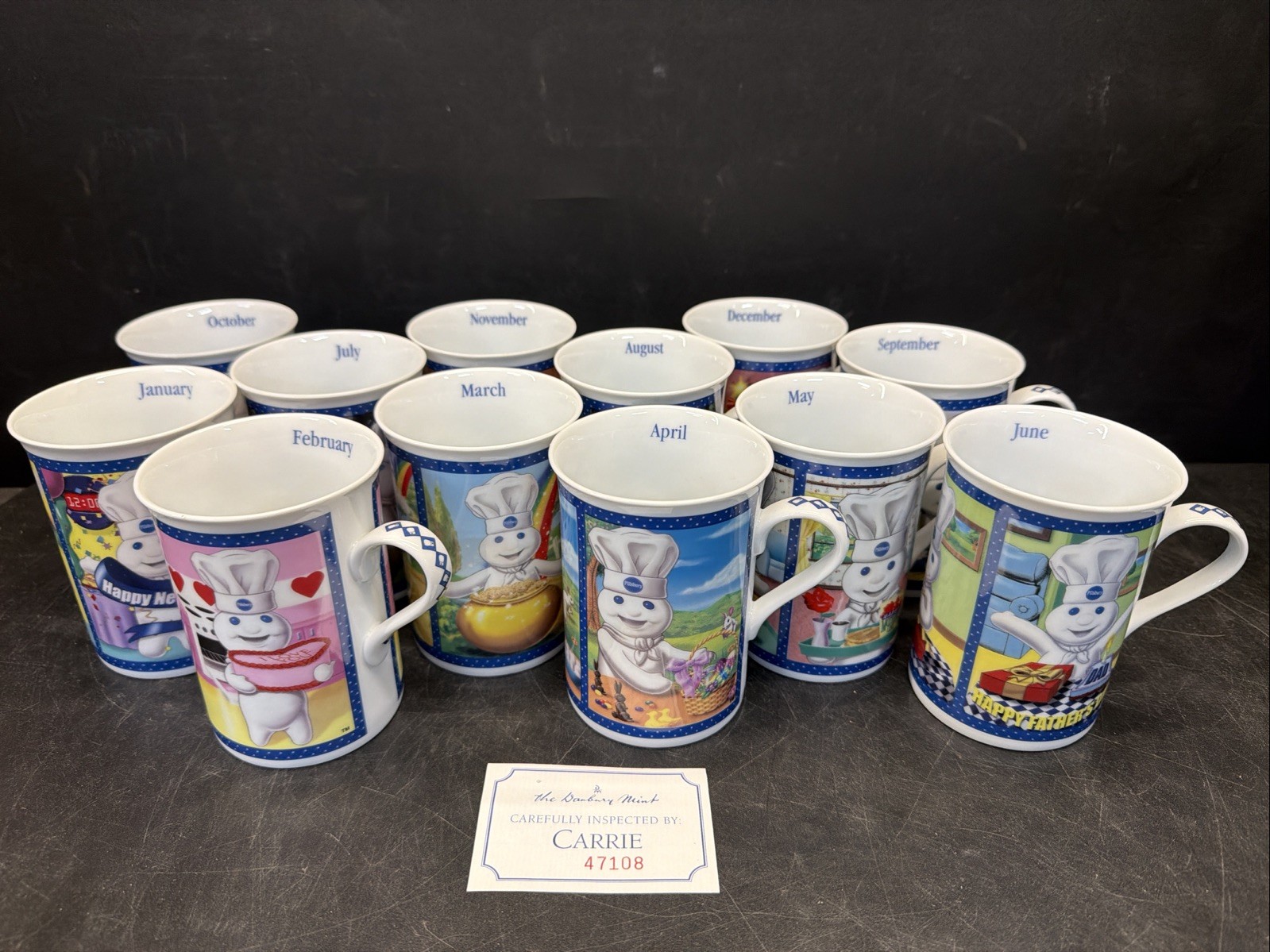 🔥12 Pc Set Rare 2001 Vntg Pillsbury Doughboy Coffee Mugs Complete  Danbury Mint