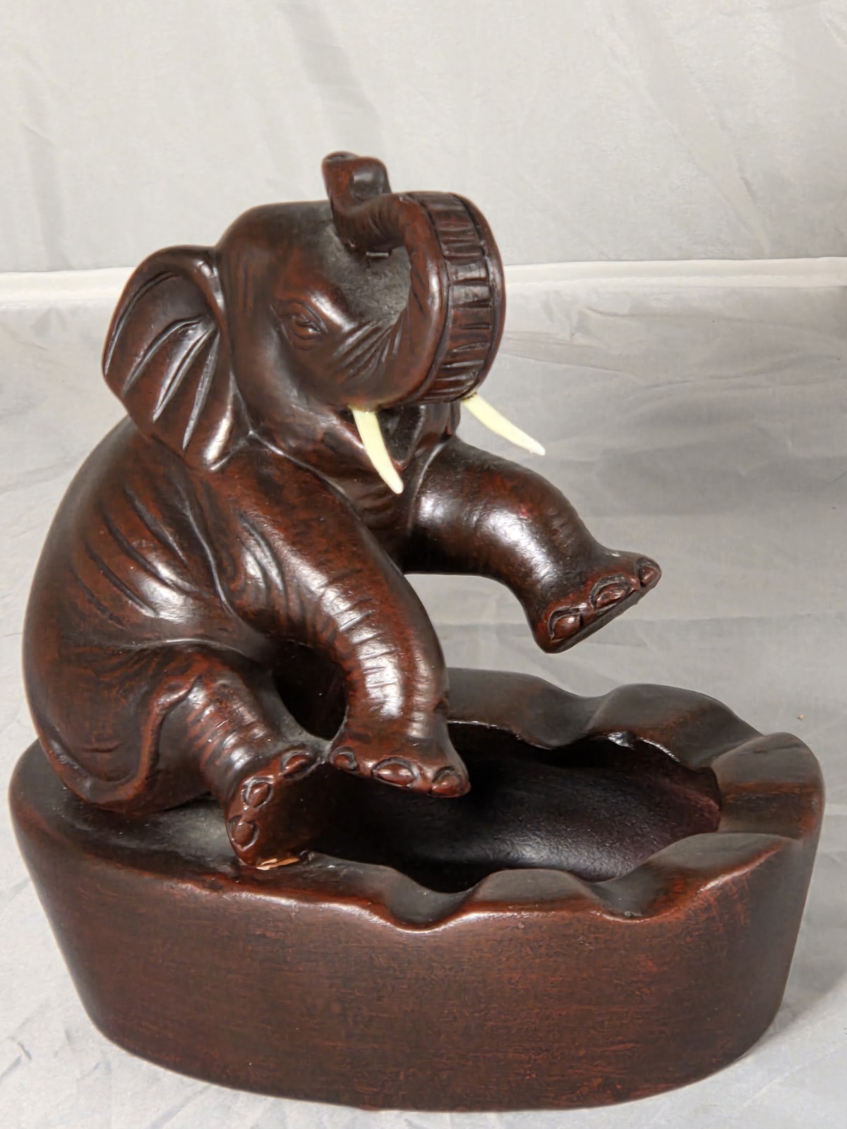 Vintage Heavy Ceramic Thai Artisan Imported Elephant Ashtray,  SOUVENIR, 70s-99