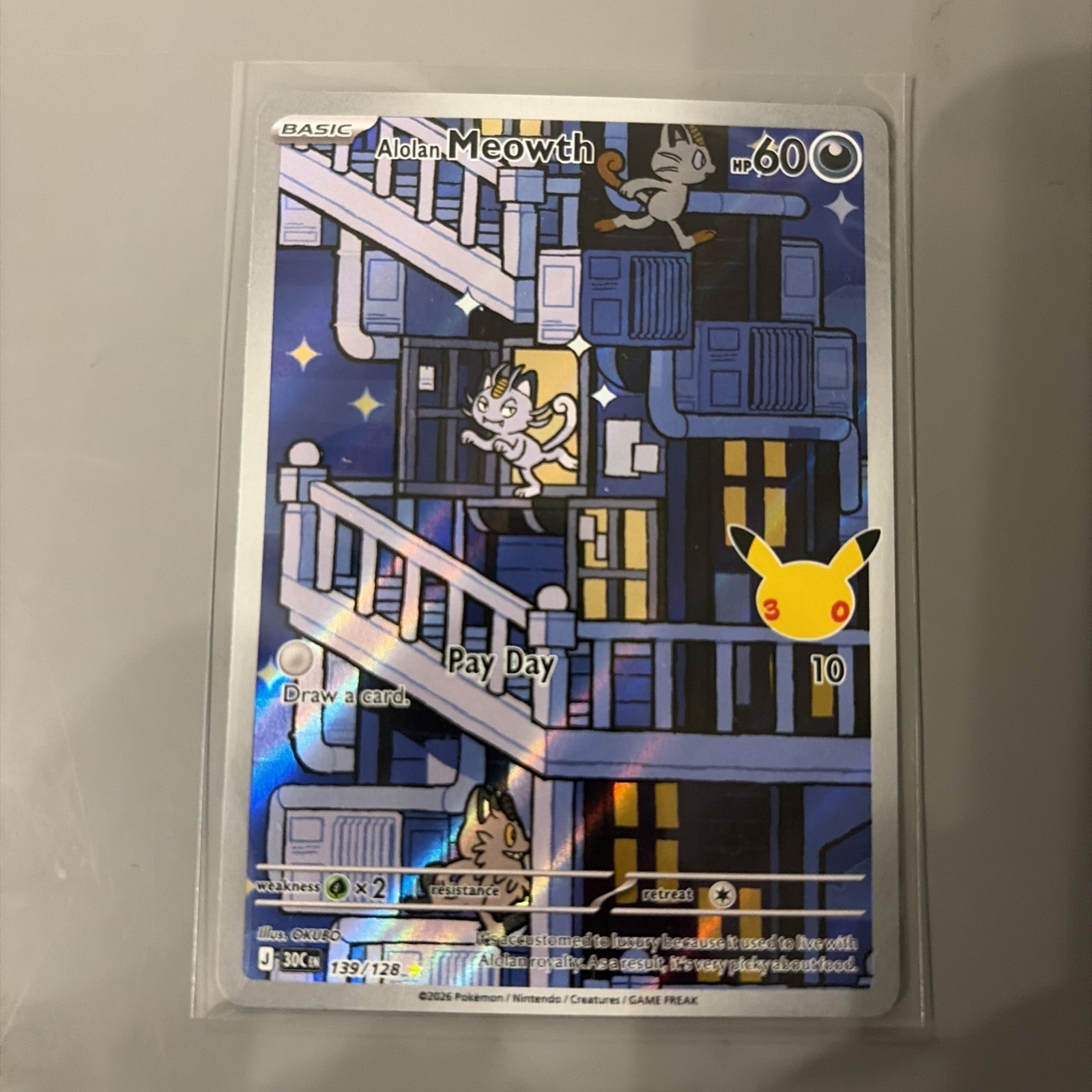 Pokémon TCG Alolan Meowth 139/128 Illustration Rare Full Art Holo
